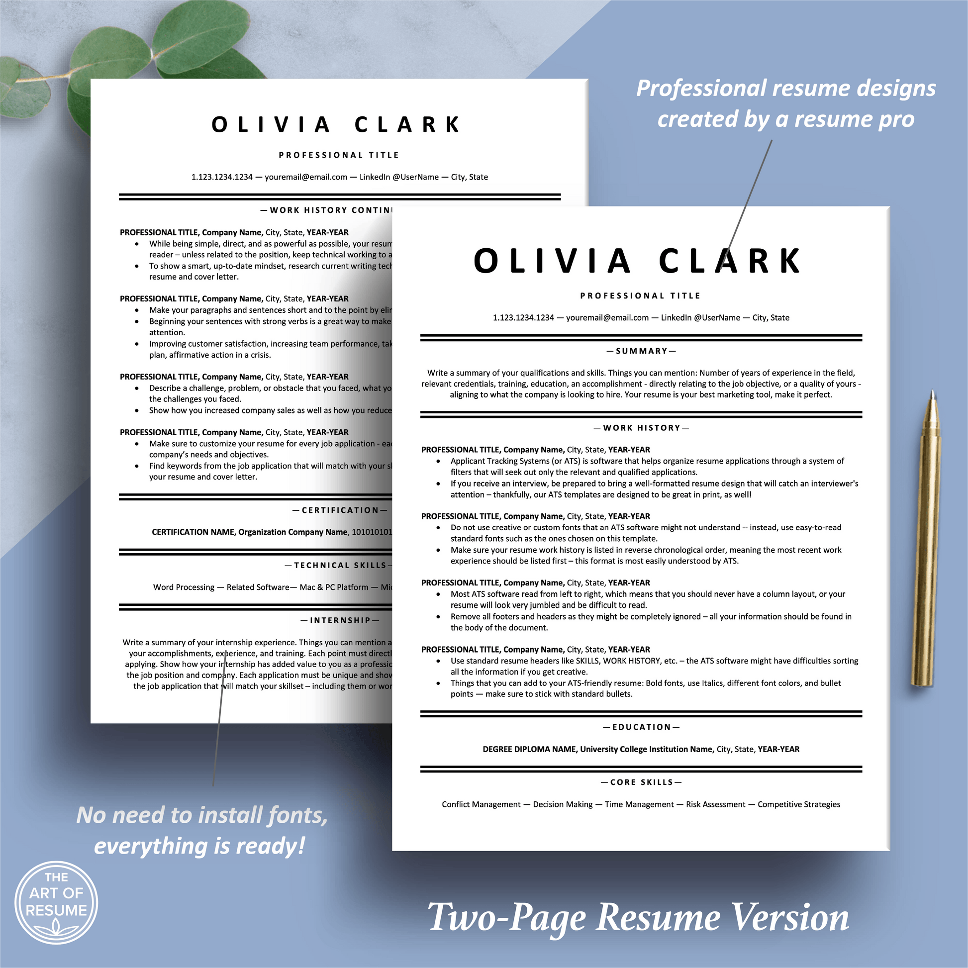 ATS Friendly Resume Template Bundle | Google Docs, Microsoft Word, Apple Pages - The Art of Resume
