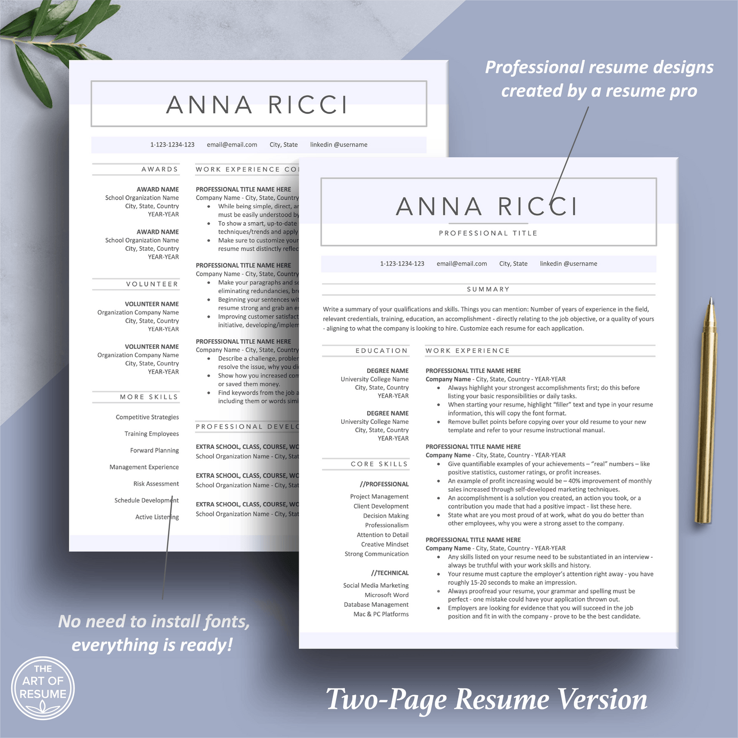 Resume CV Builder Template Bundle | Free Resume Writing Guide - The Art of Resume