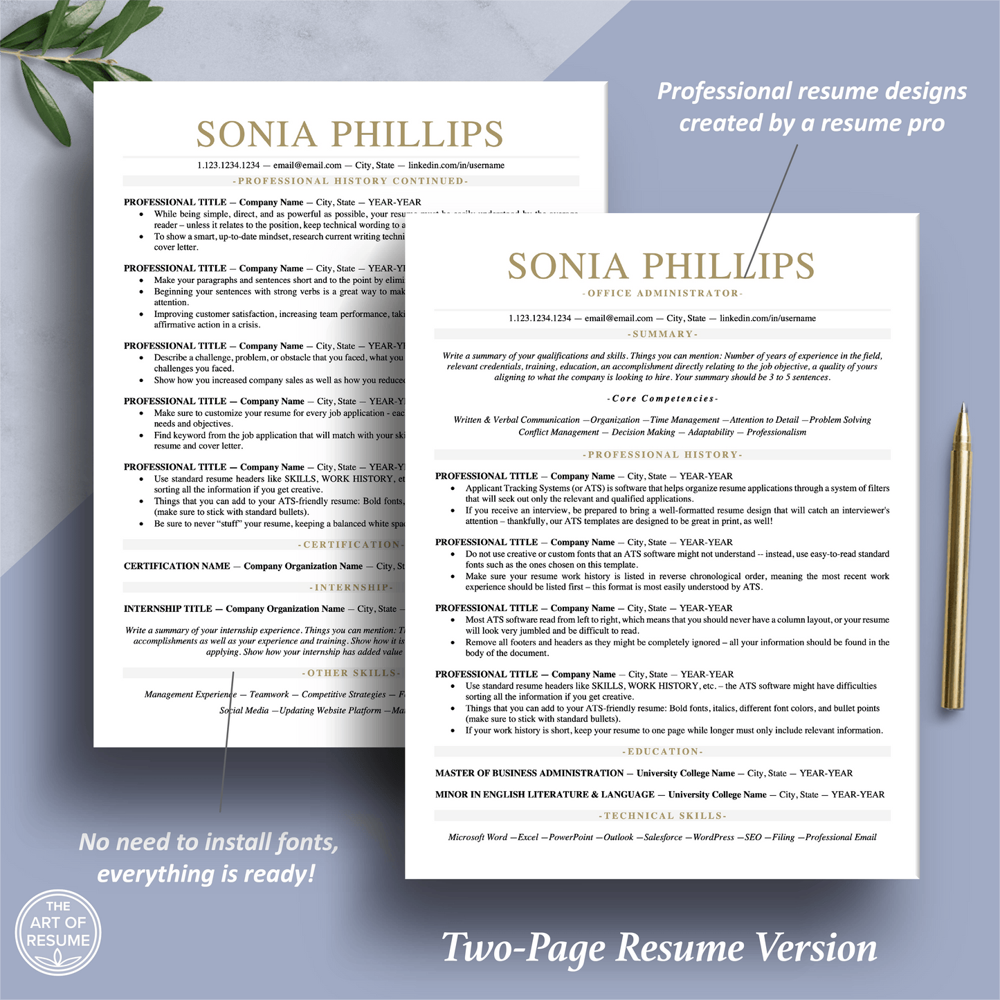 ATS Friendly Resume | Resume CV Design Bundle - The Art of Resume