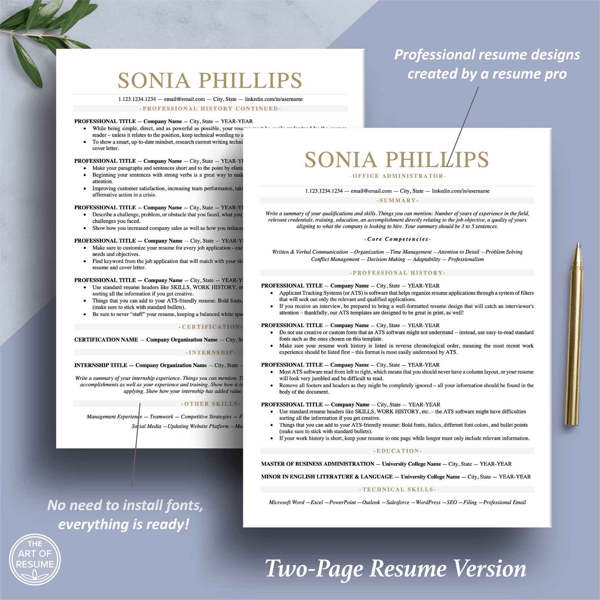 ATS Friendly Resume | Resume CV Design Bundle - The Art of Resume