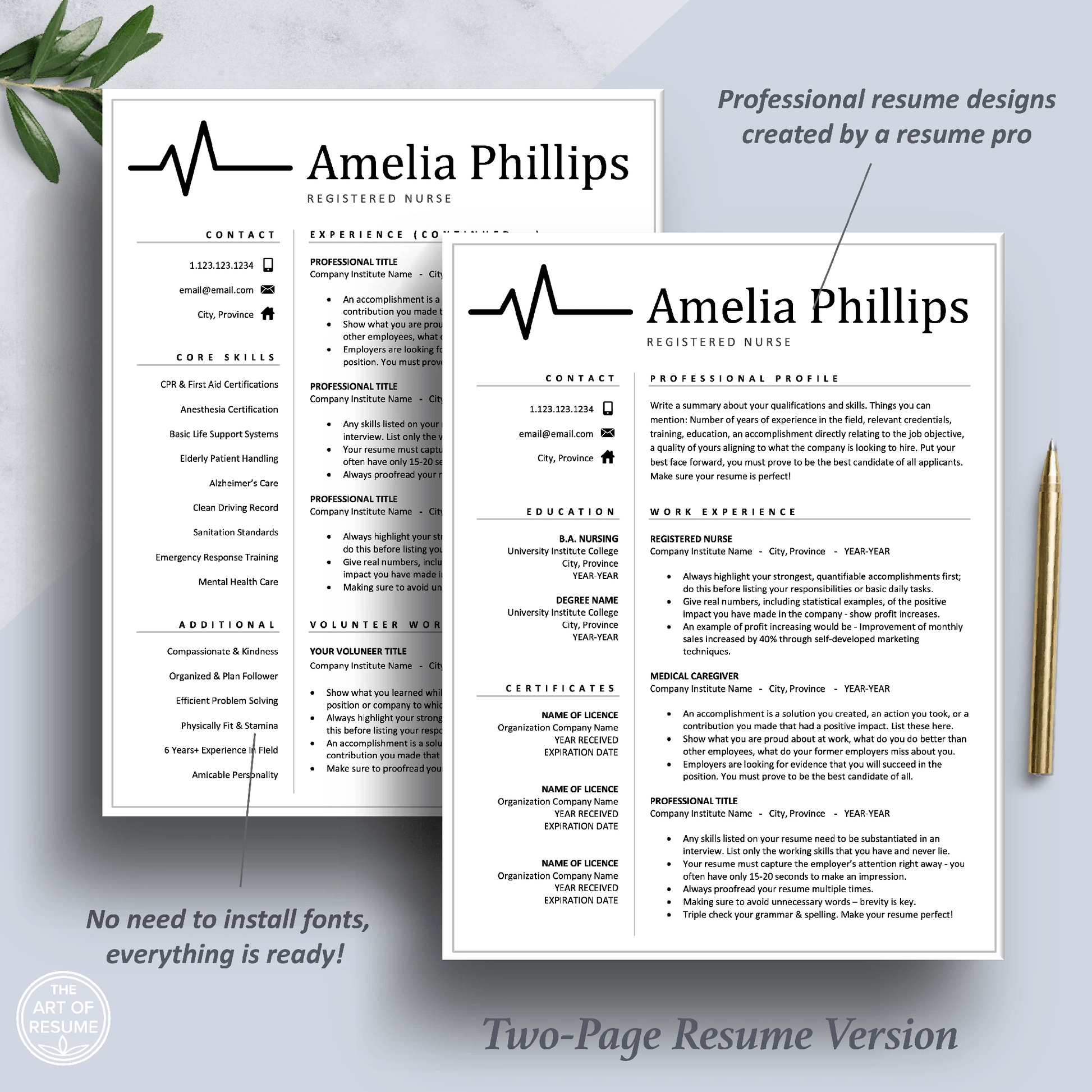 Medical Resume Template | Curriculum Vitae for RN Nurse, Doctor, Physician - The Art of Resume