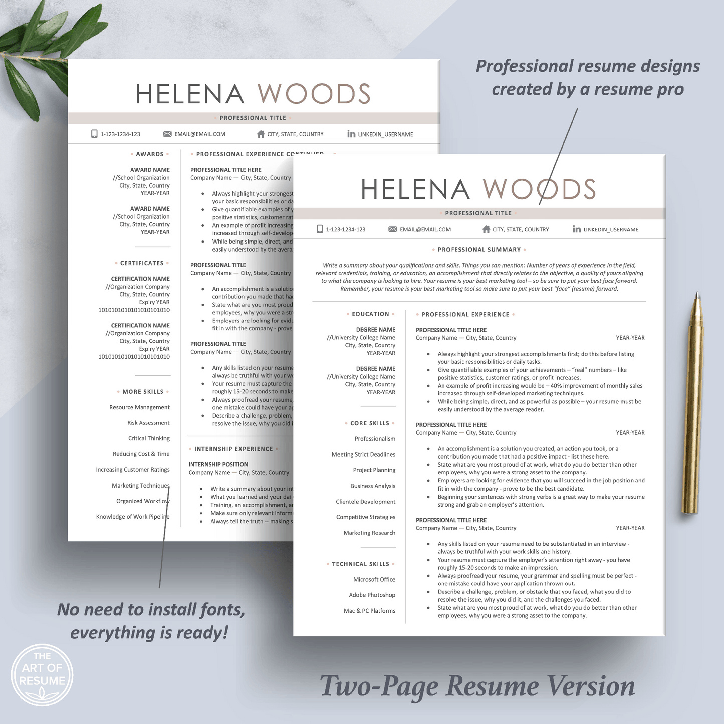 Simple Professional Resume Template | Resume Writing Guide - The Art of Resume