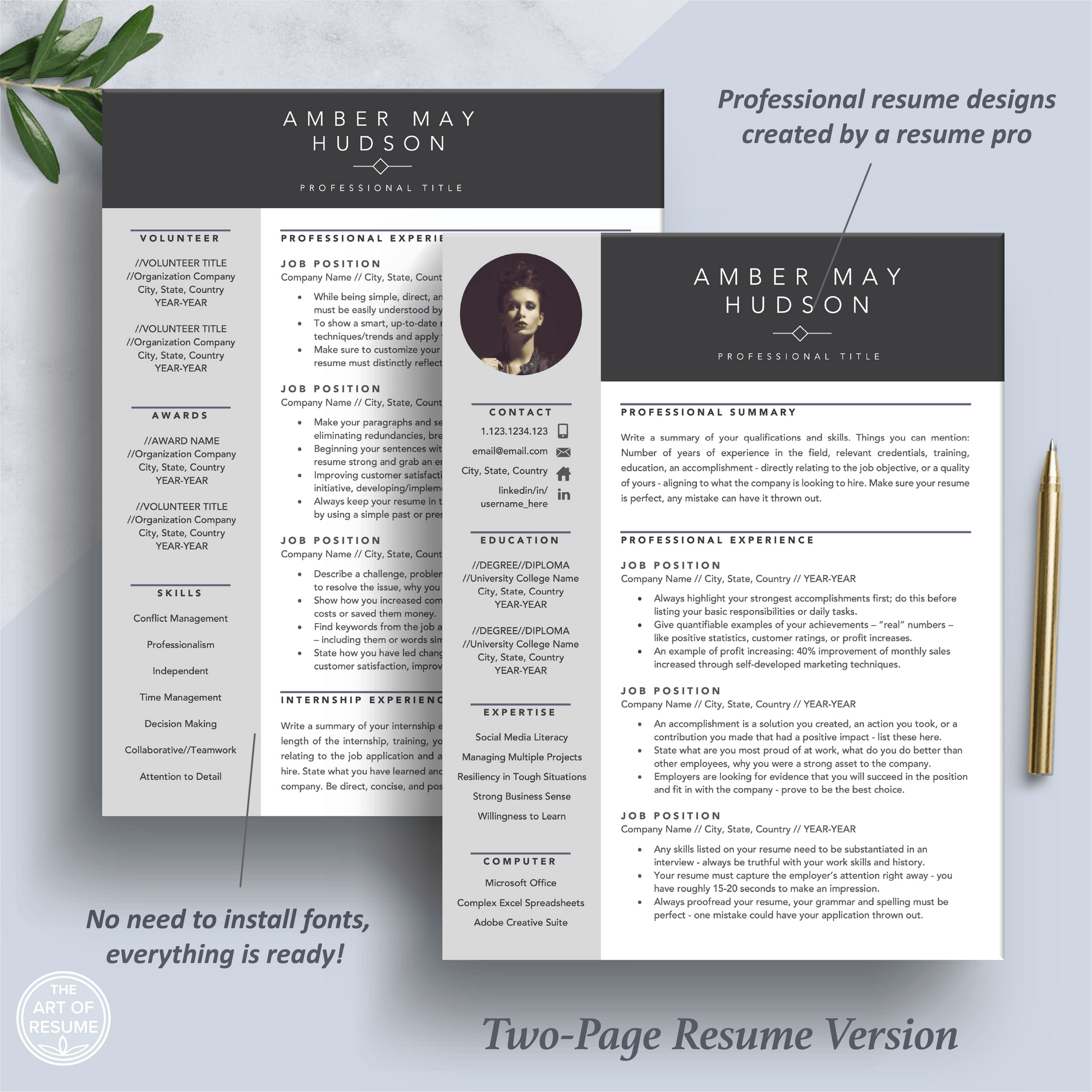 Creative Resume Design with Photo | Stylist CV - The Art of Resume