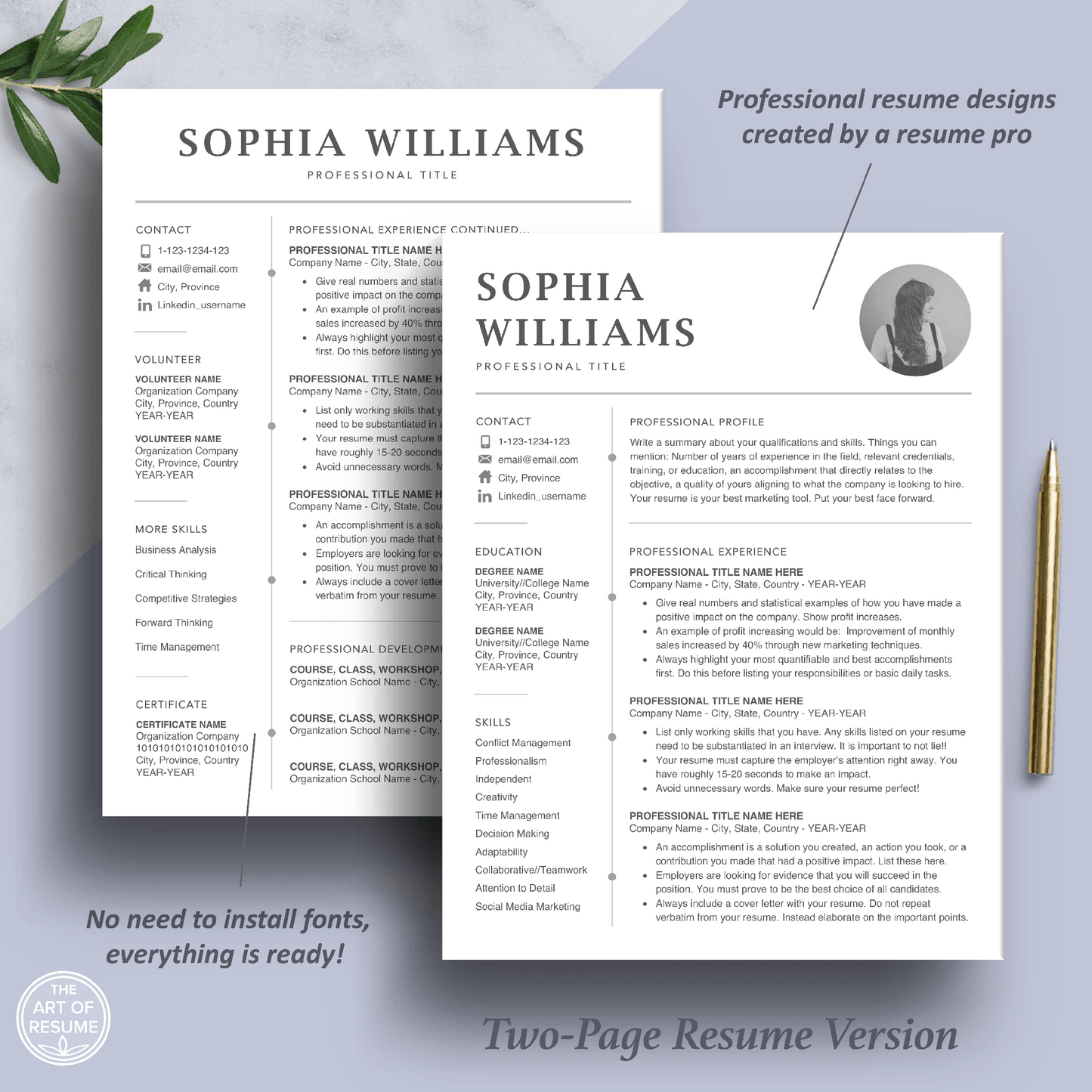 Professional Resume with Photo | Creative Resume Template - The Art of Resume