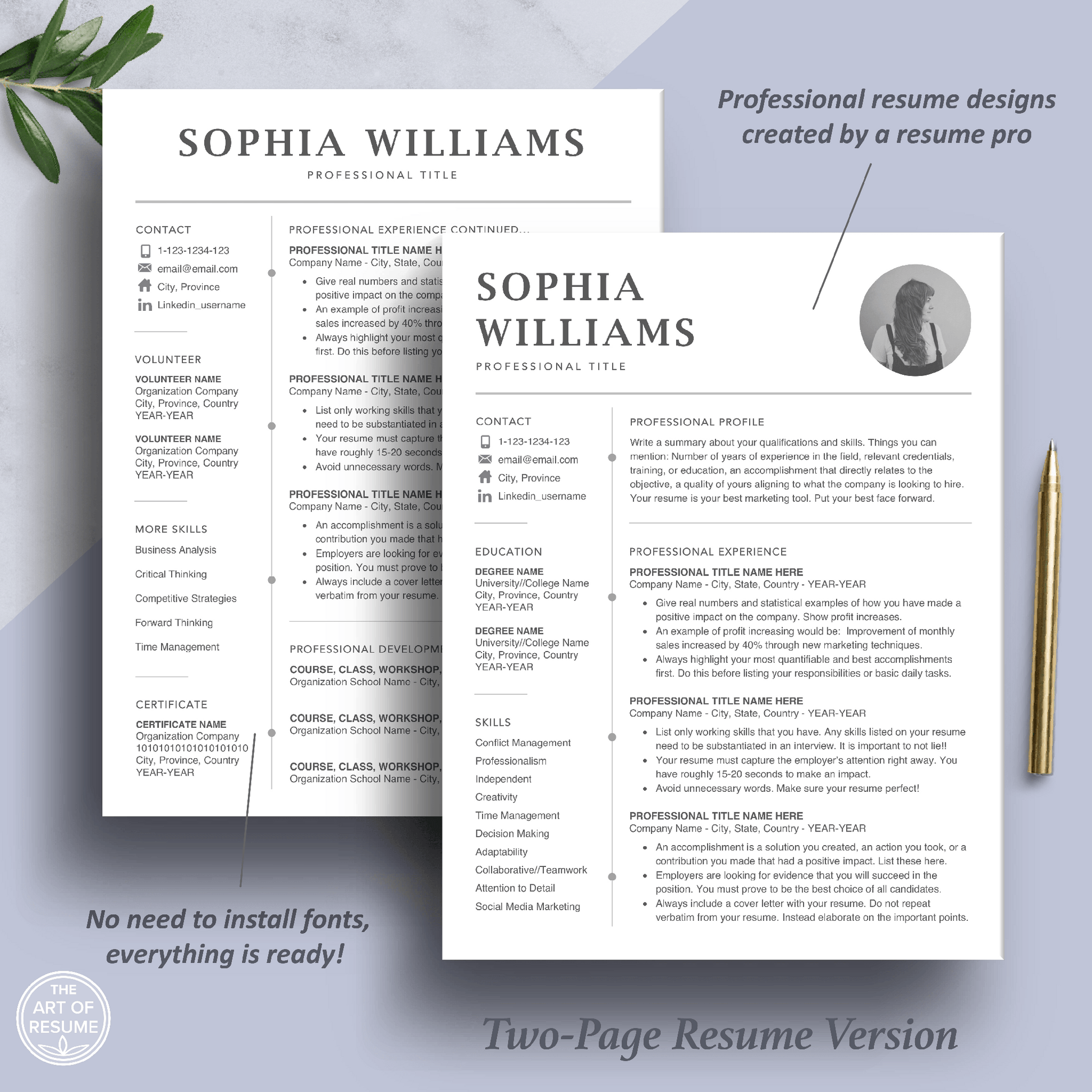 Professional Resume with Photo | Creative Resume Template - The Art of Resume