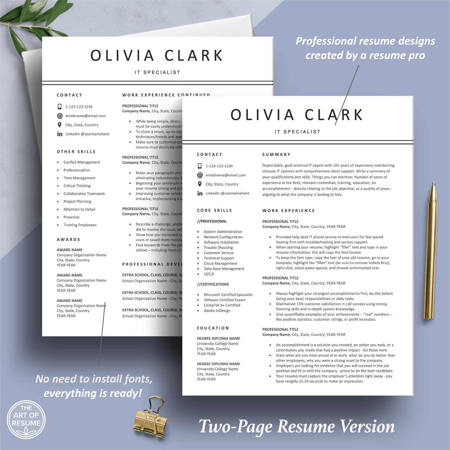 Professional Resume Download | 5-Page Simple CV Design - The Art of Resume