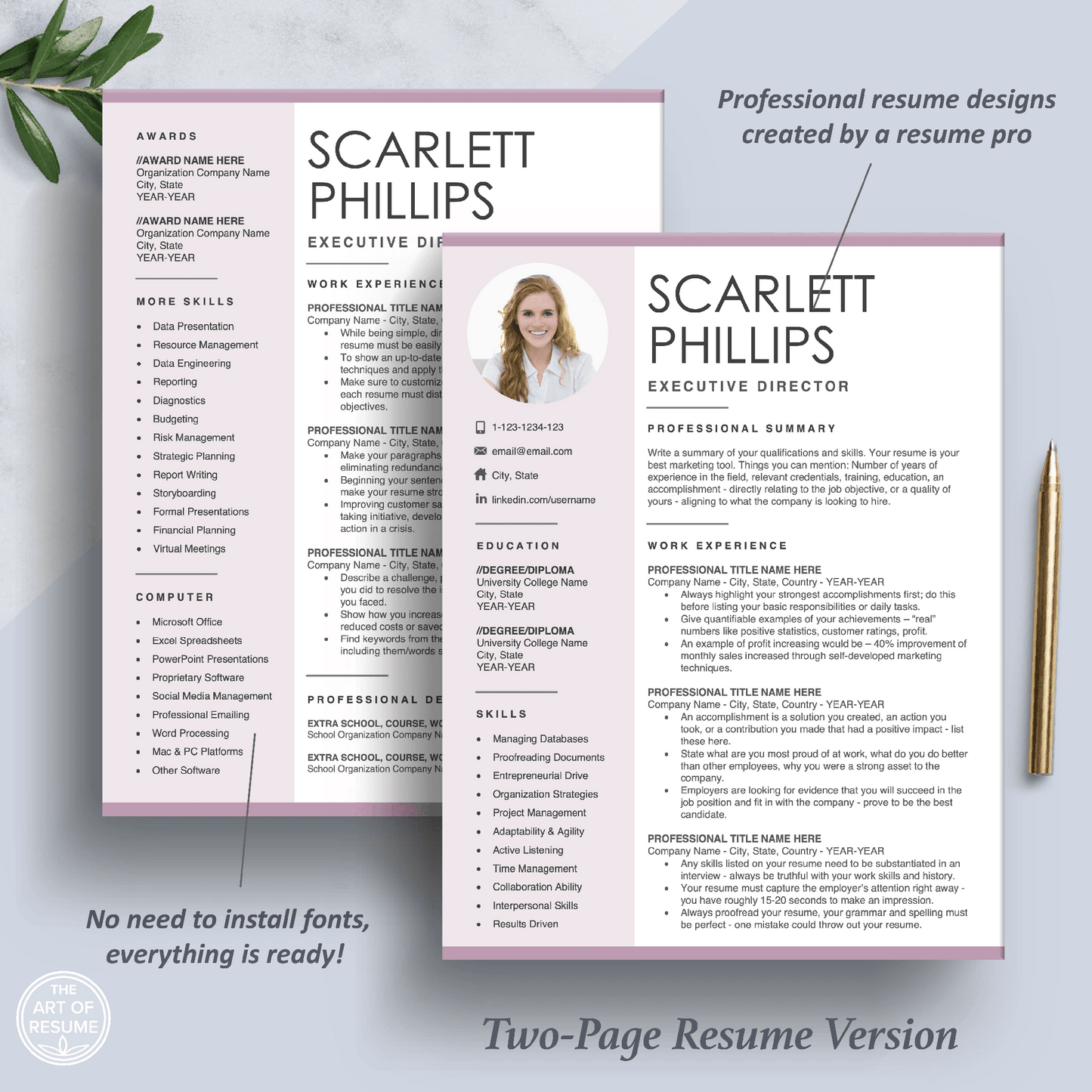 The Art of Resume Templates | Two Page Executive C Suite Levele Resume CV Template | Curriculum Vitae