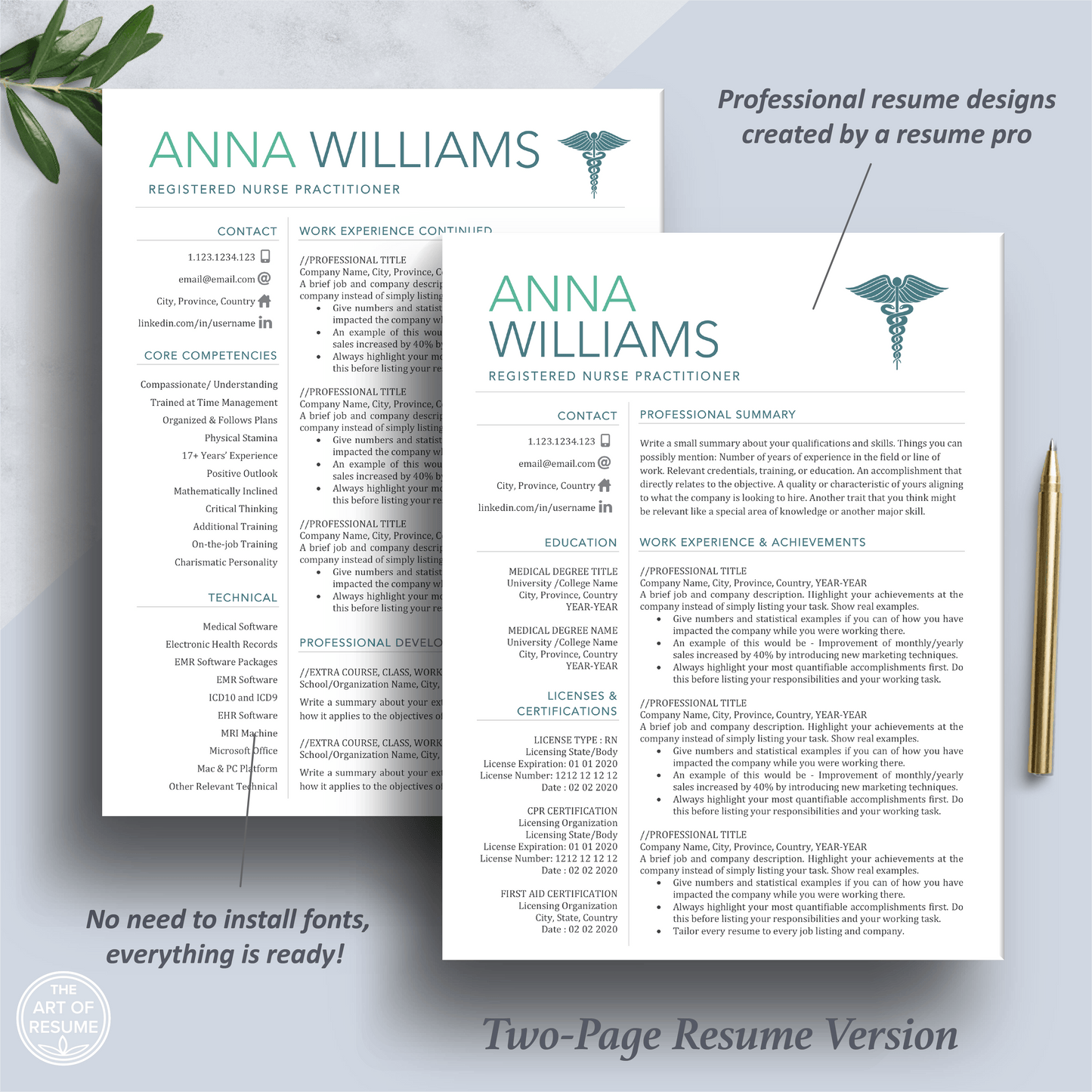 RN Nurse Resume Template | Medical CV | Nursing Student Curriculum Vitae - The Art of Resume