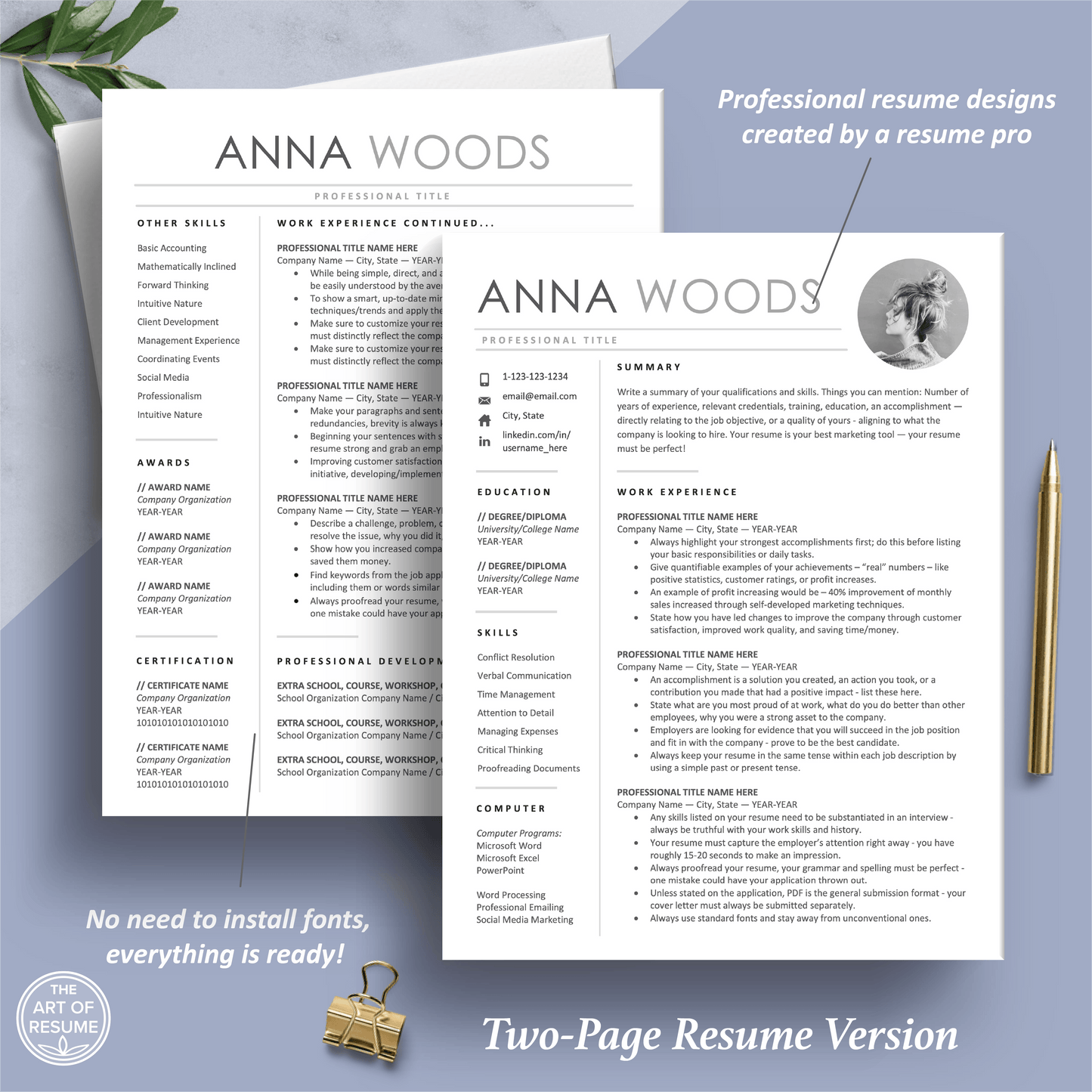 Professional Resume Bundle | Photo Picture Insert - The Art of Resume