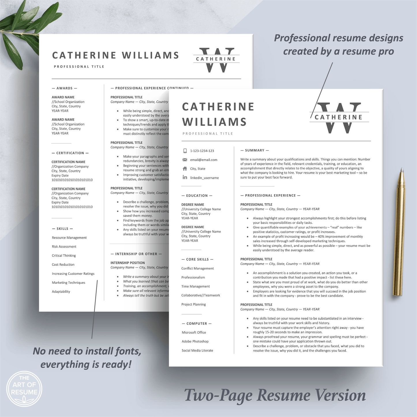 Simple Resume Template | Modern CV Design | Curriculum Vitae - The Art of Resume