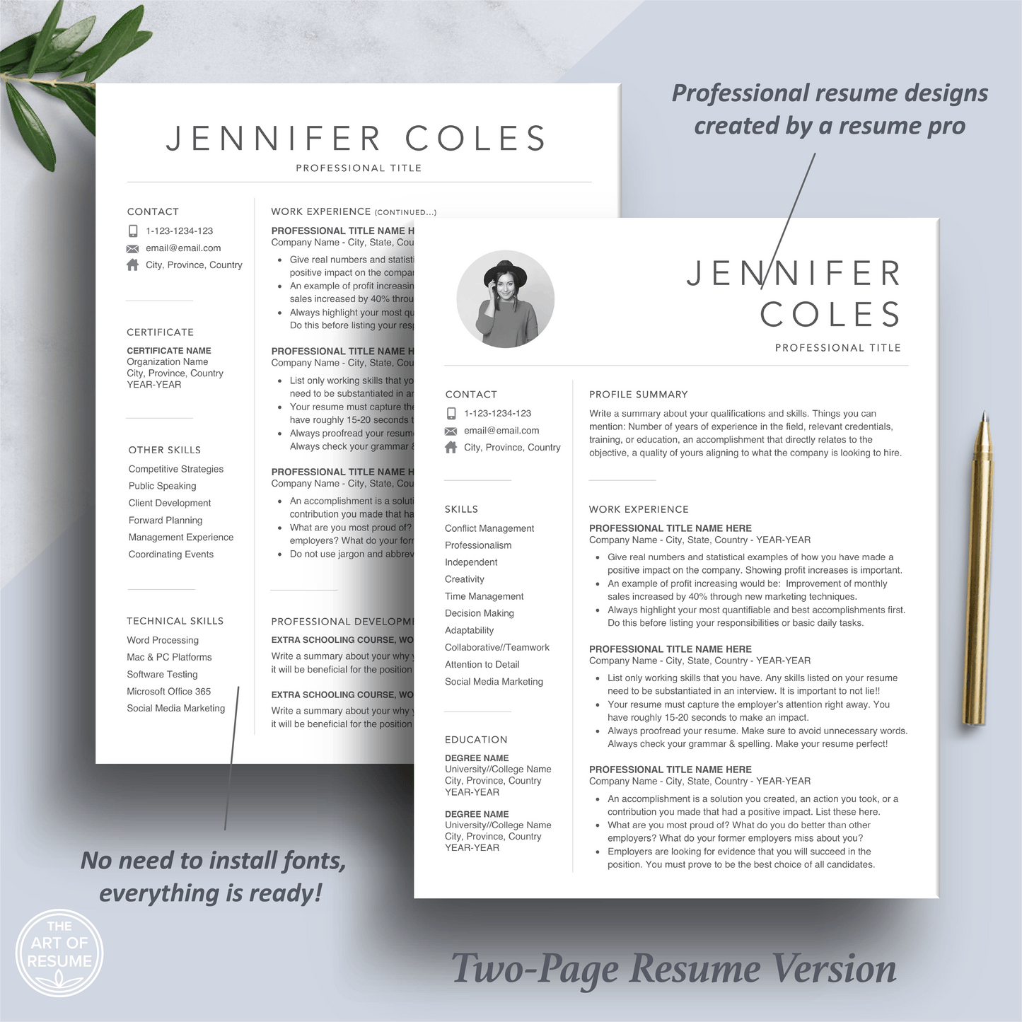 Creative Resume with Photo | Professional Resume Bundle - The Art of Resume