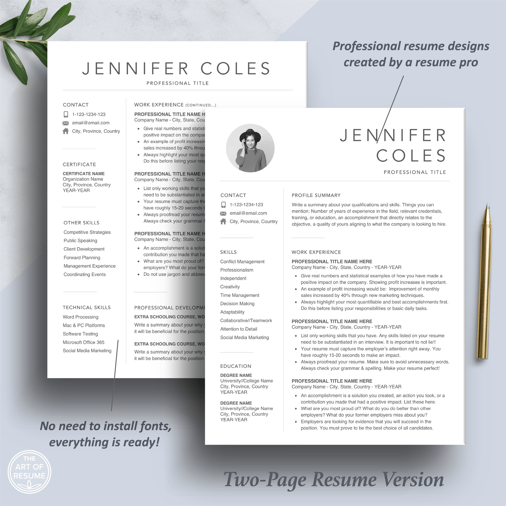 Creative Resume with Photo | Professional Resume Bundle - The Art of Resume