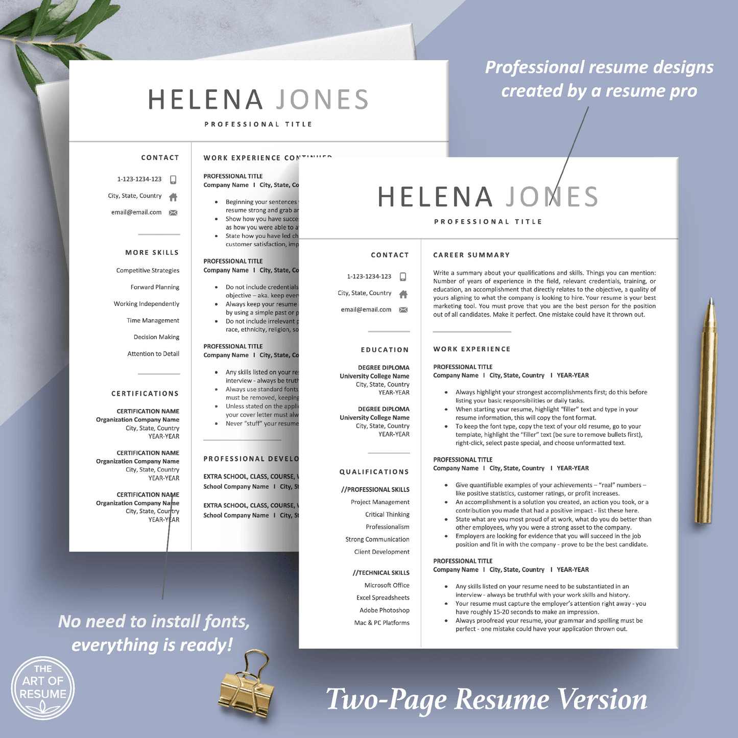 The Art of Resume Templates | Two Page Professional Simple Executive Resume CV Template | Curriculum Vitae
