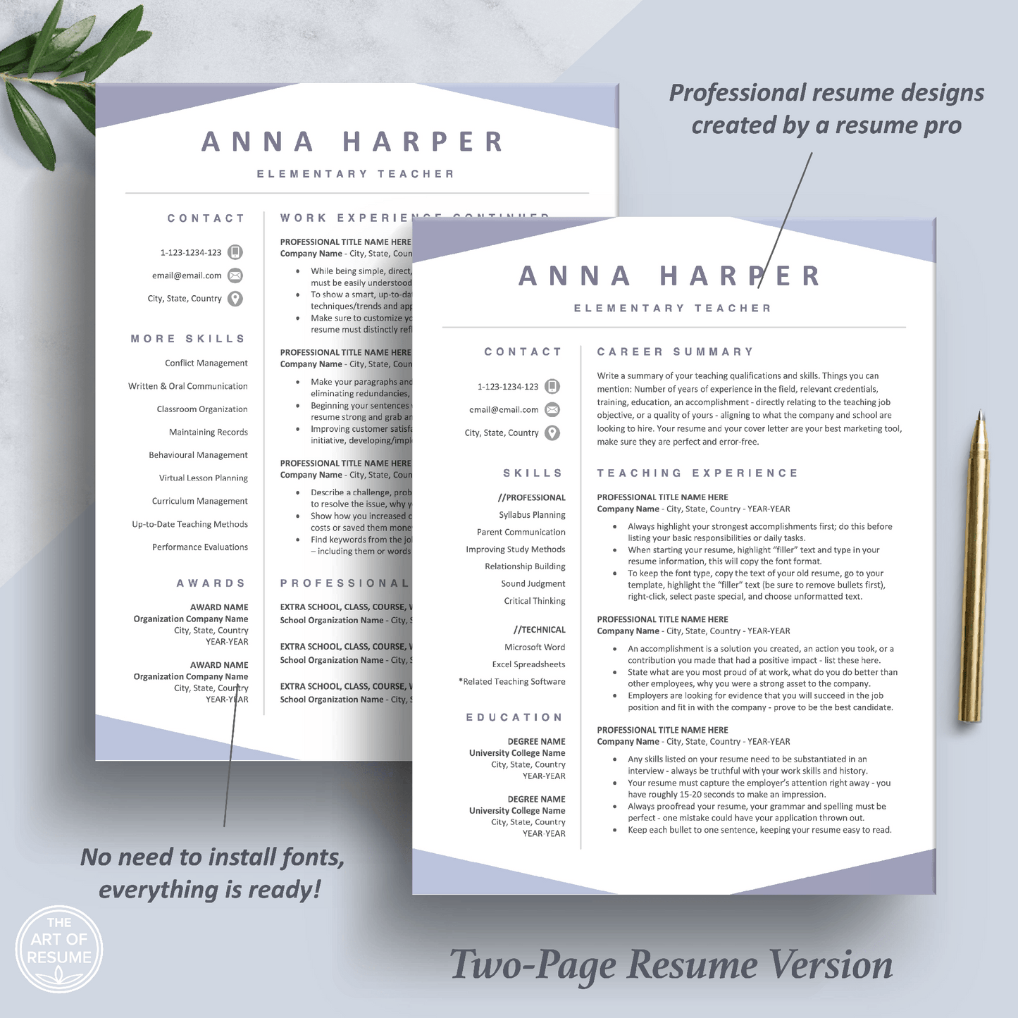 Teacher Resume Template | Resumes for Teaching Educator Professional - The Art of Resume