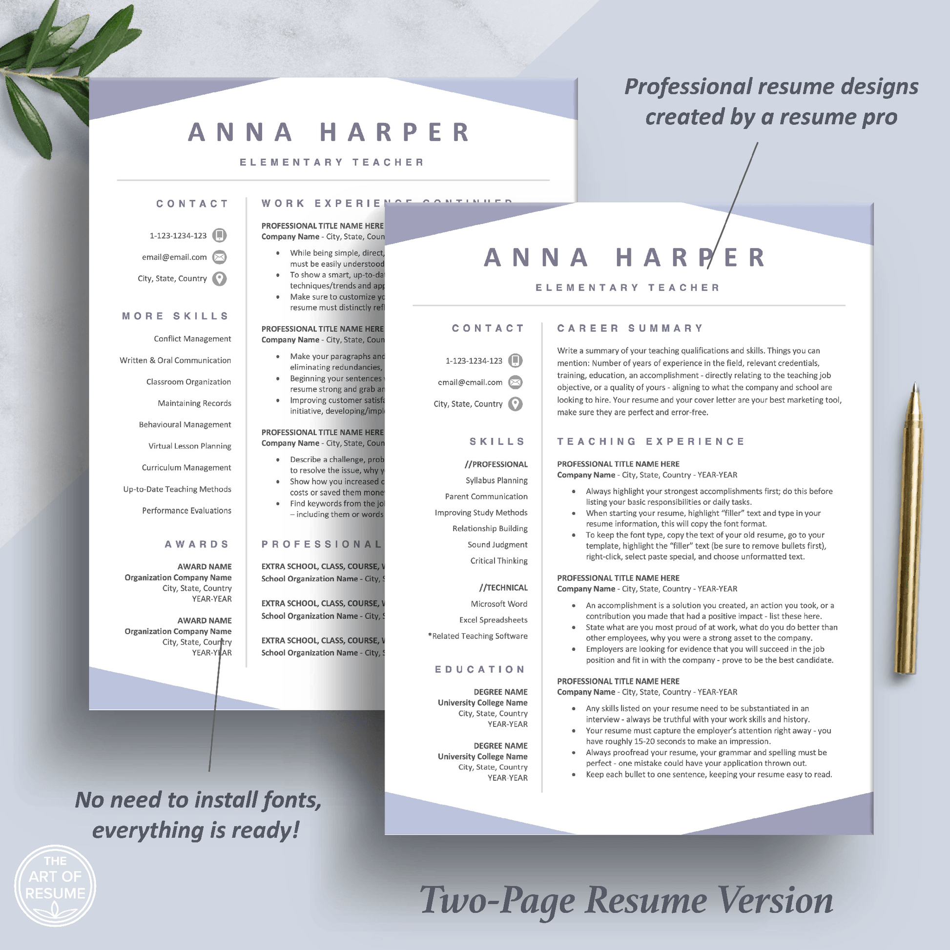 Teacher Resume Template | Resumes for Teaching Educator Professional - The Art of Resume
