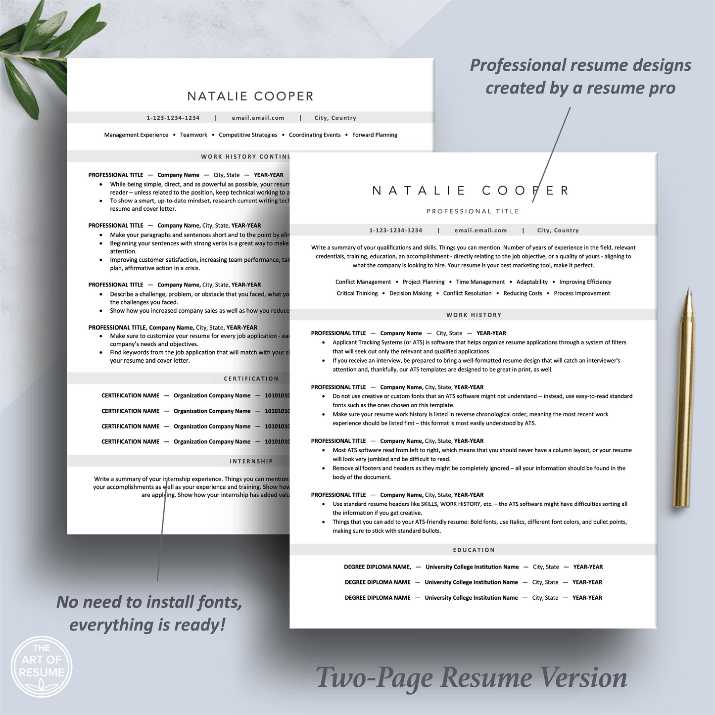 ATS-Formatted Resume Template | ATS Curriculum Vitae | CV Templates - The Art of Resume