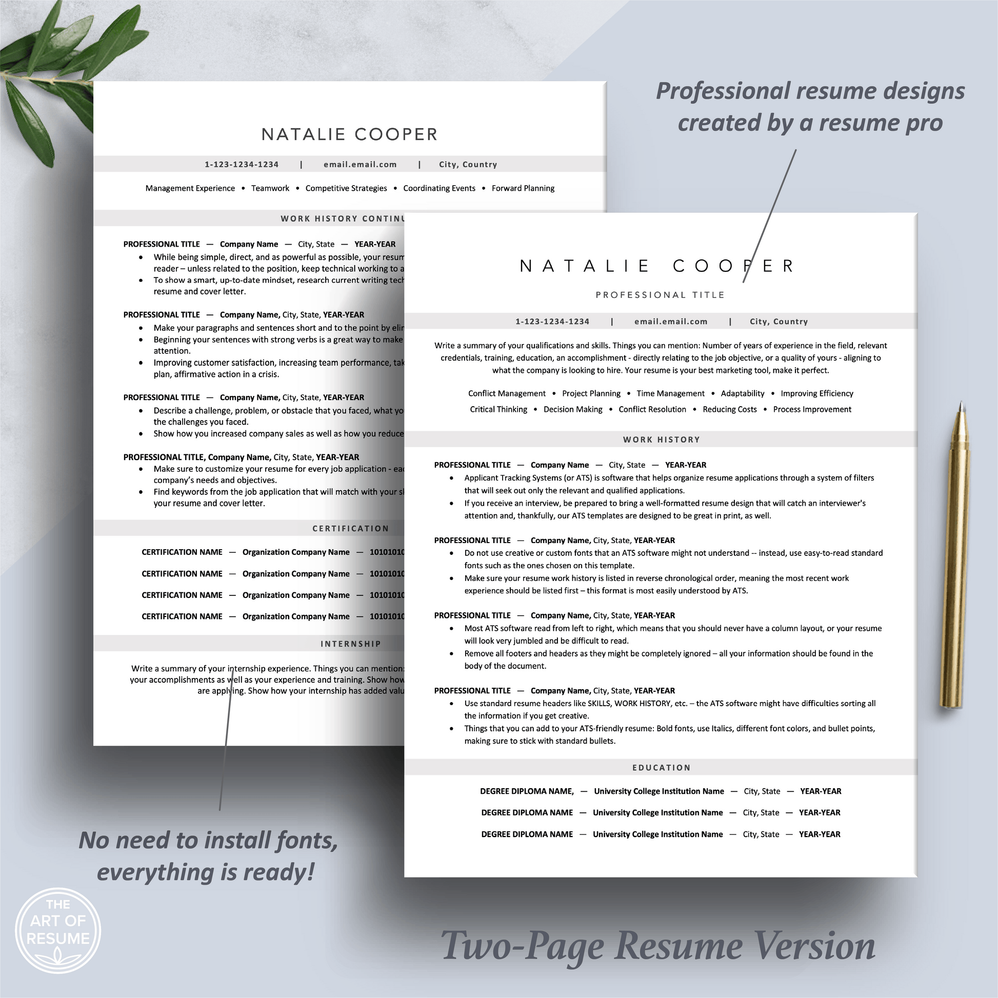 ATS-Formatted Resume Template | ATS Curriculum Vitae | CV Templates - The Art of Resume