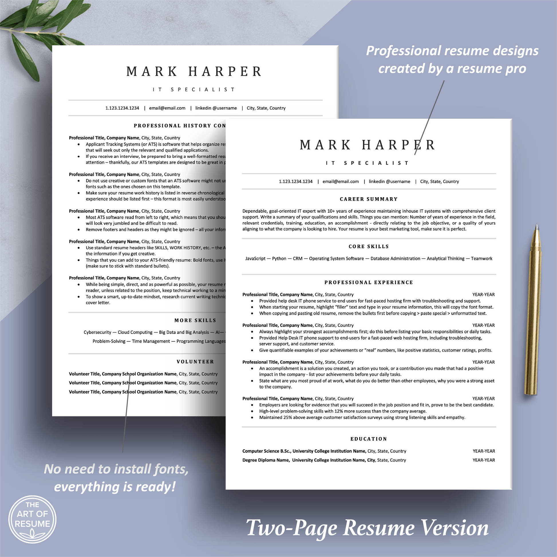 ATS Resume Template Builder | IT Resume with Cover Letter (Executive) - The Art of Resume
