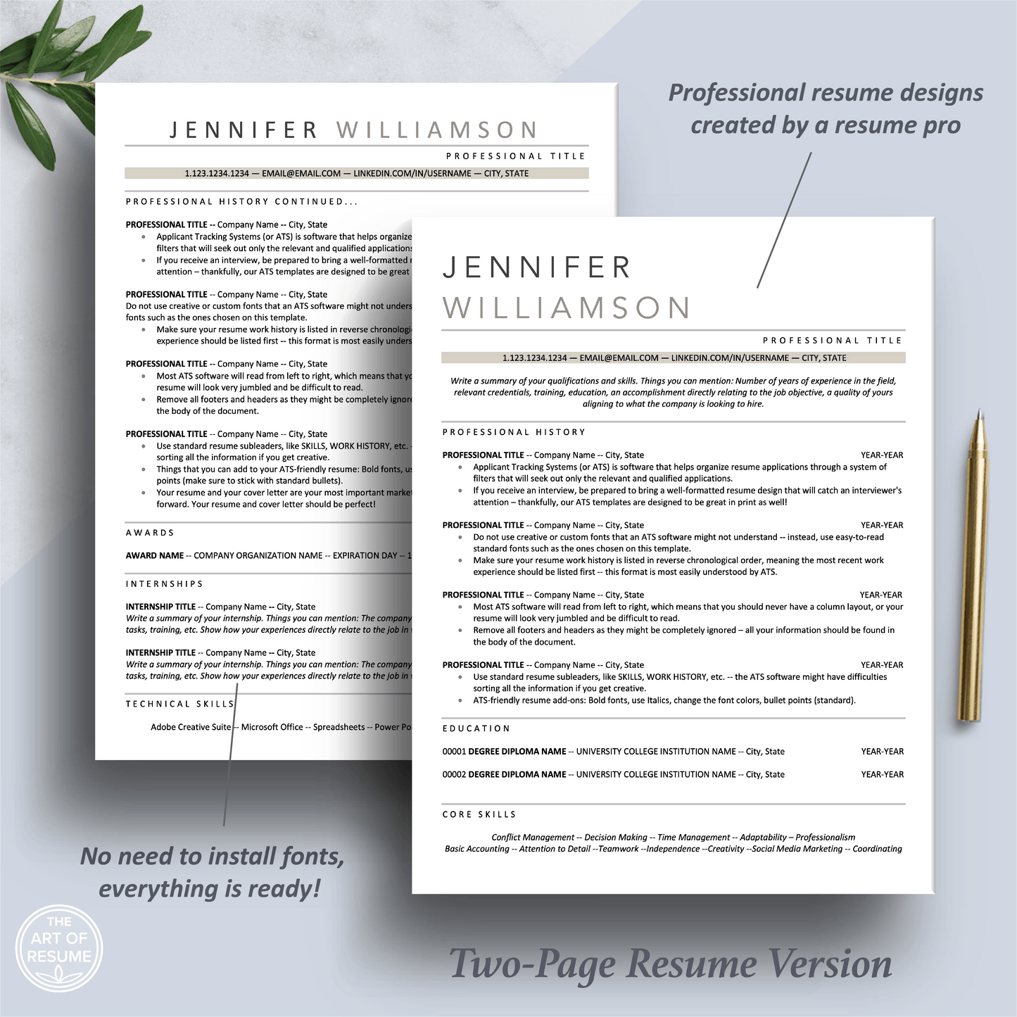 Professional Resume Bundle | ATS-Friendly Resume CV Format - The Art of Resume