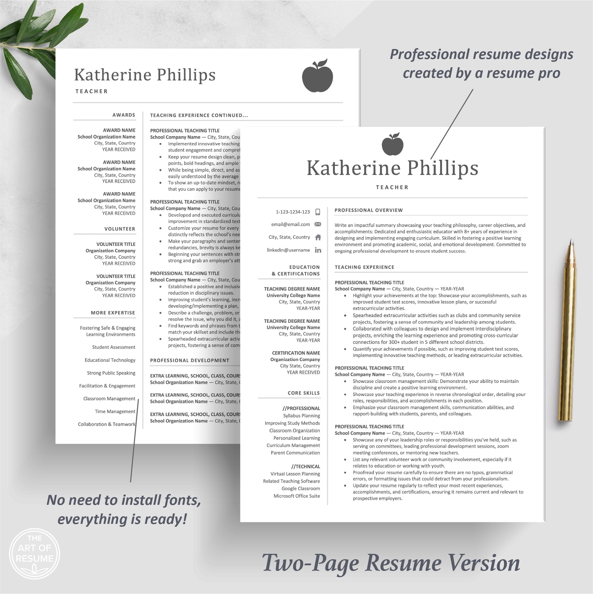 Teacher Resume Template | Teaching CV Template | Educator Resume - The Art of Resume
