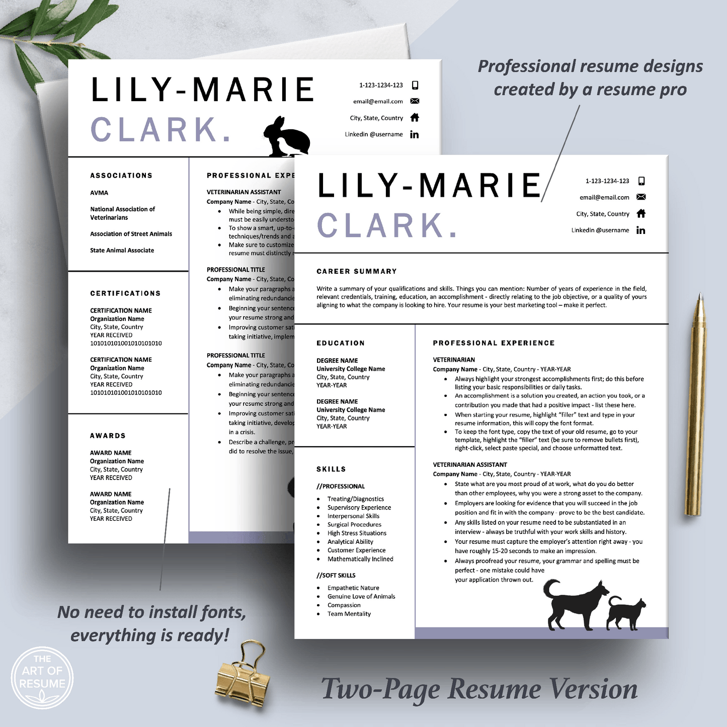 Veterinarian Resume Template | Vet Student | Animal Caretaker Resume - The Art of Resume