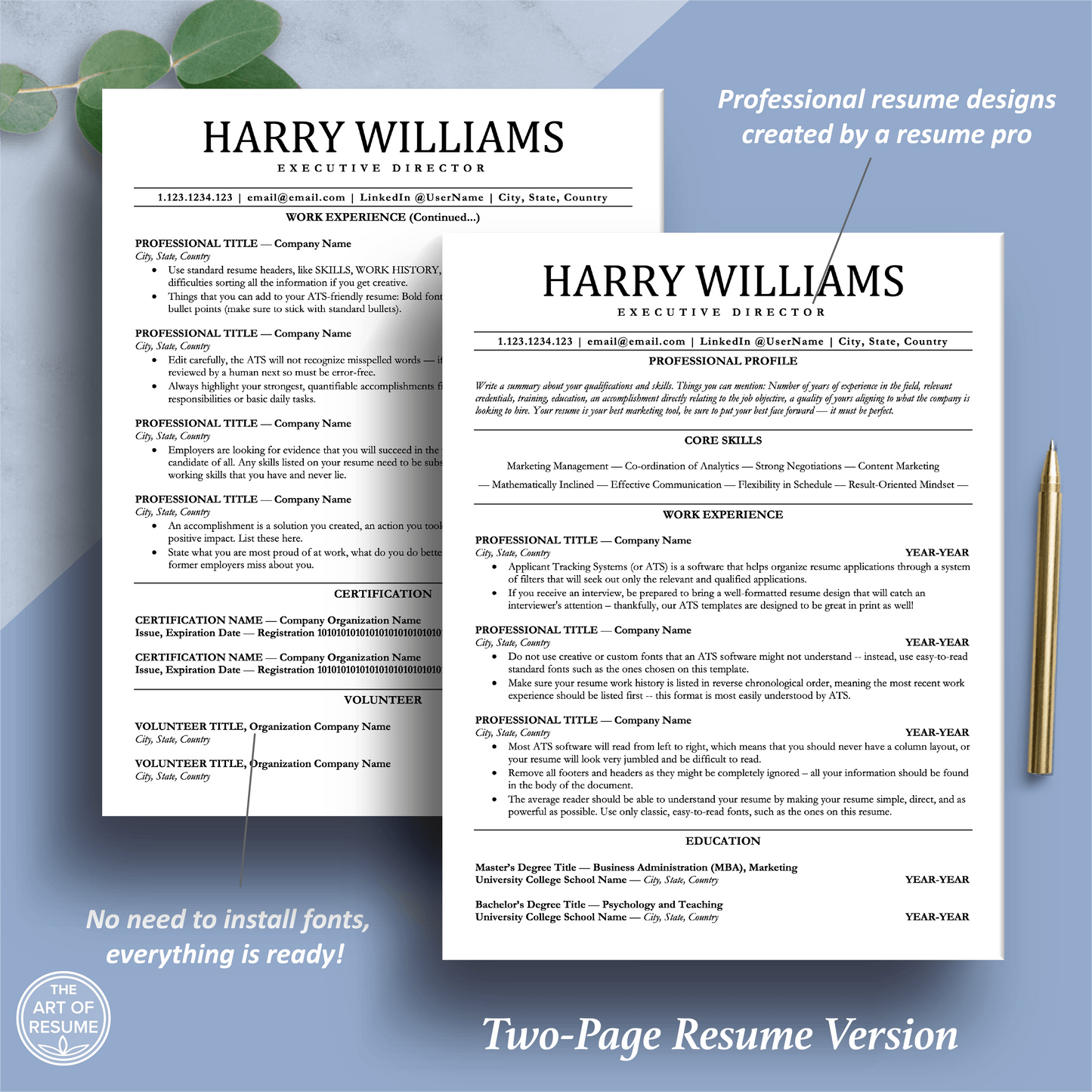 ATS Resume Template Bundle (Applicant Tracking System-Friendly) - The Art of Resume