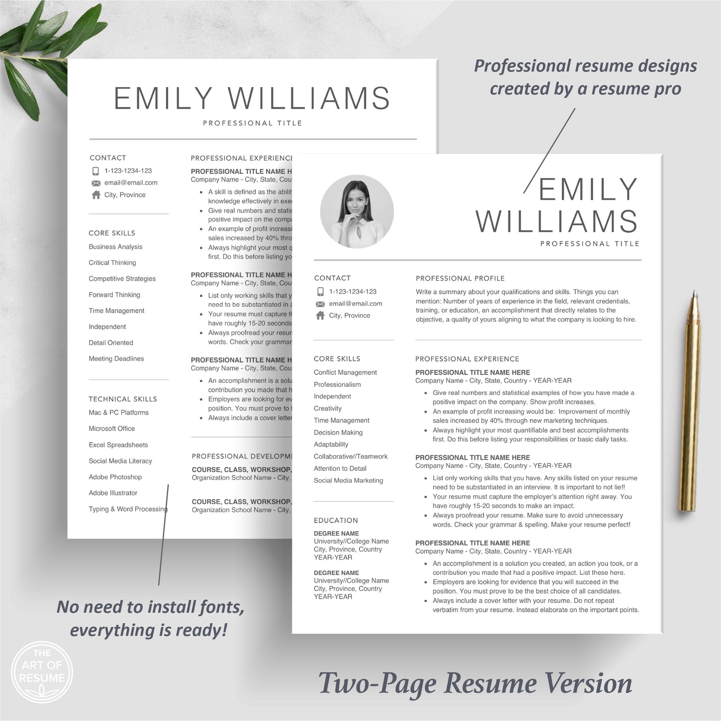 The Art of Resume | Professional Resume CV Template Design with Photo Picture | Two Page Resume Format