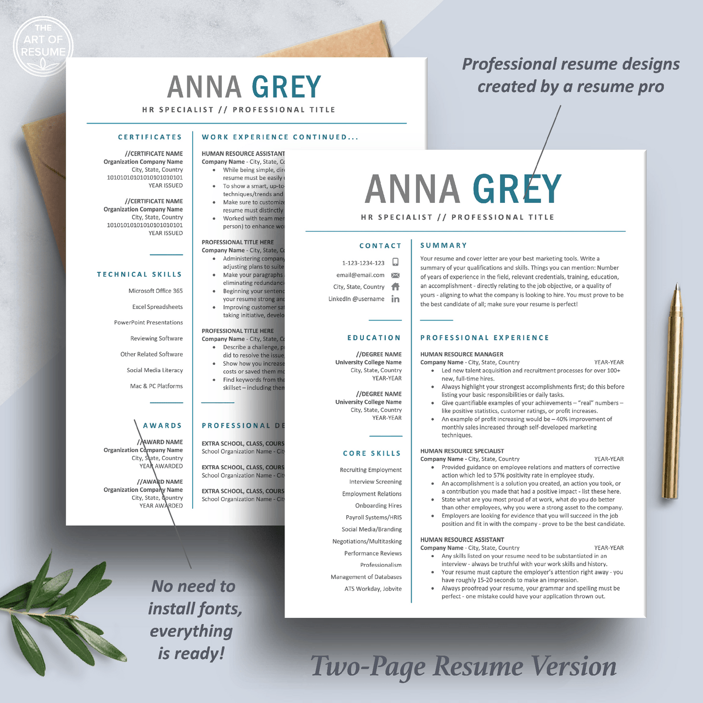 Professional Resume Bundle | HR Resume CV Format - The Art of Resume