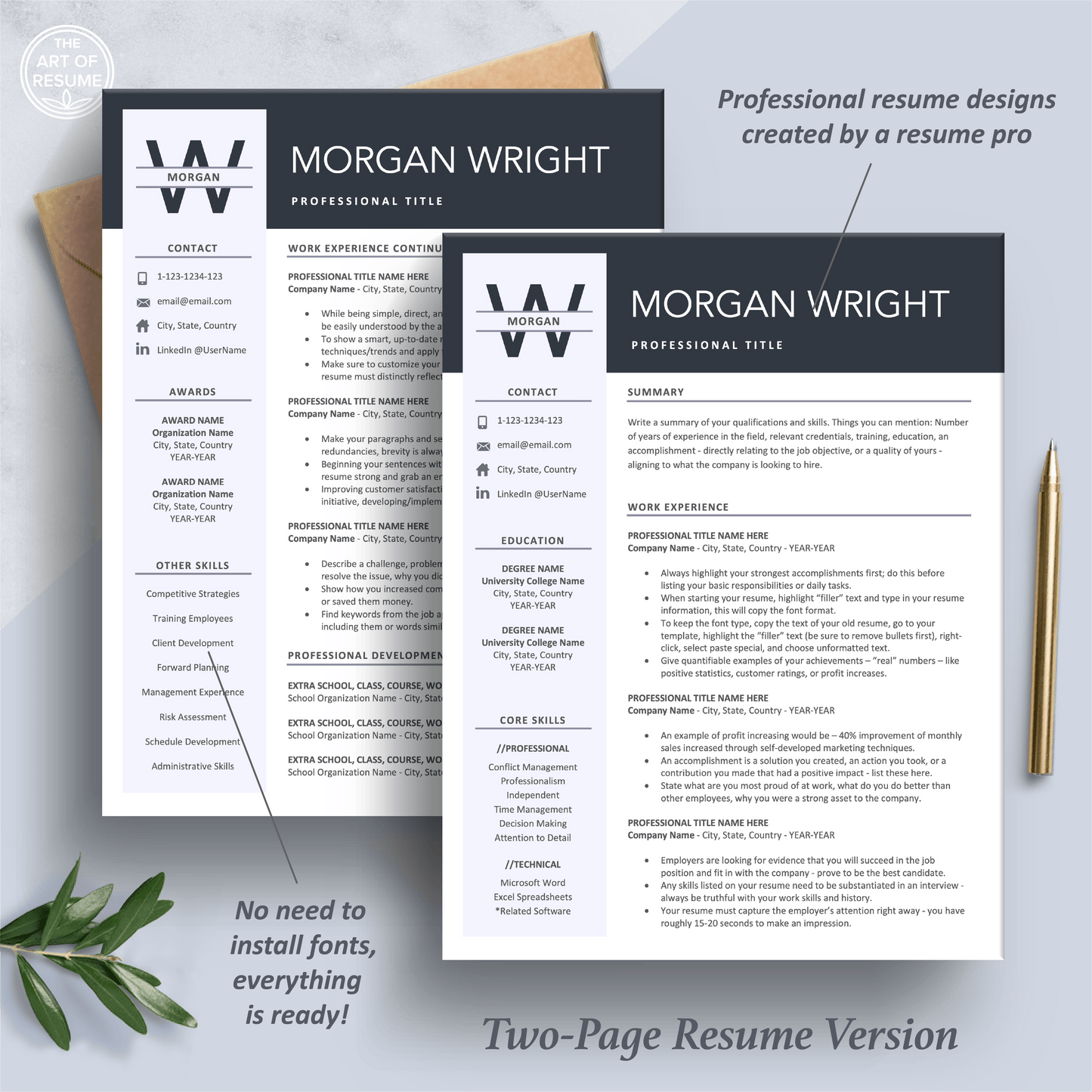 The Art of Resume Templates | Two Page Professional Simple Executive Resume CV Template | Curriculum Vitae