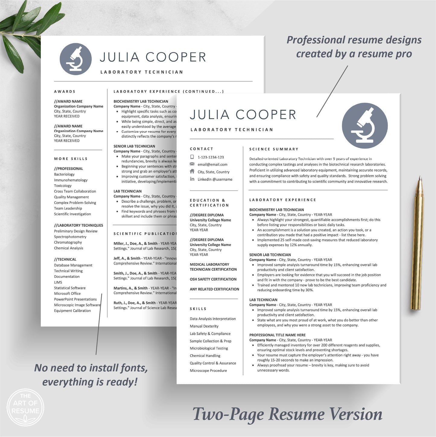 The Art of Resume | Science Resume, Data Scientist Resume, Lab Technician Resume | Two Page Science Resume Format