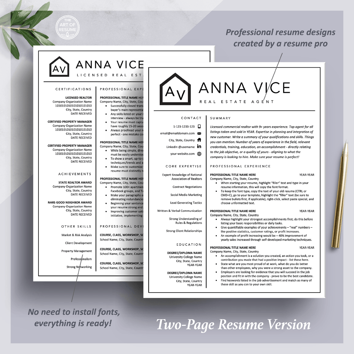 Real Estate Agent Resume Template | Realtor CV Design - The Art of Resume