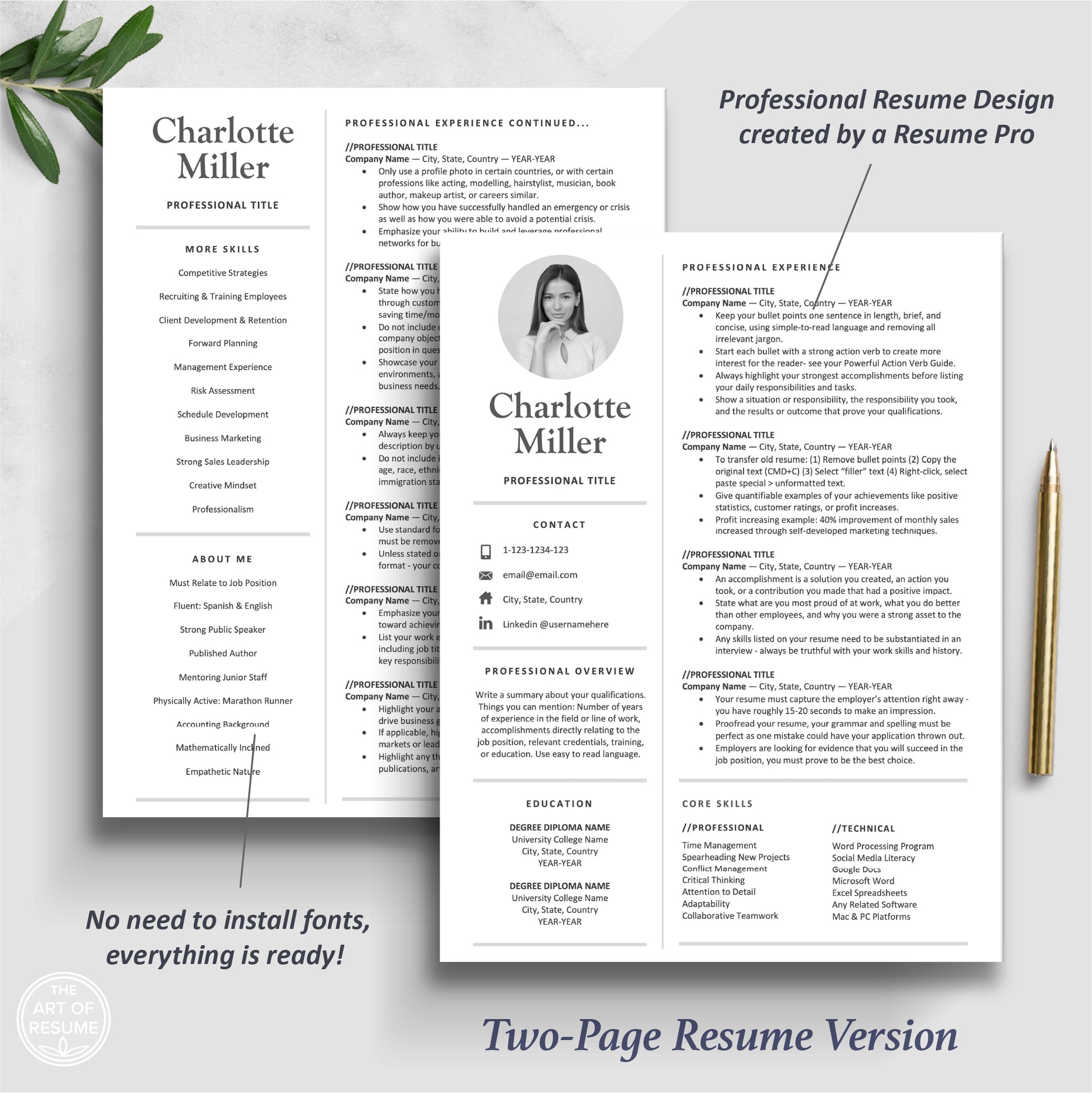 The Art of Resume Template Design | Professional Resume Template with Picture Photo | Two Page Resume Format Design