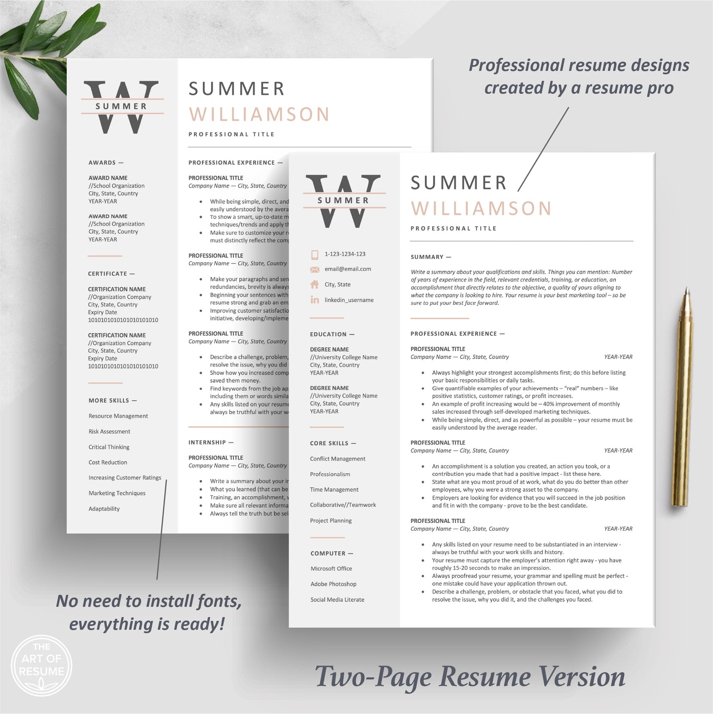 The Art of Resume Templates | Two Page Executive C Suite Level Resume CV Template | Curriculum Vitae