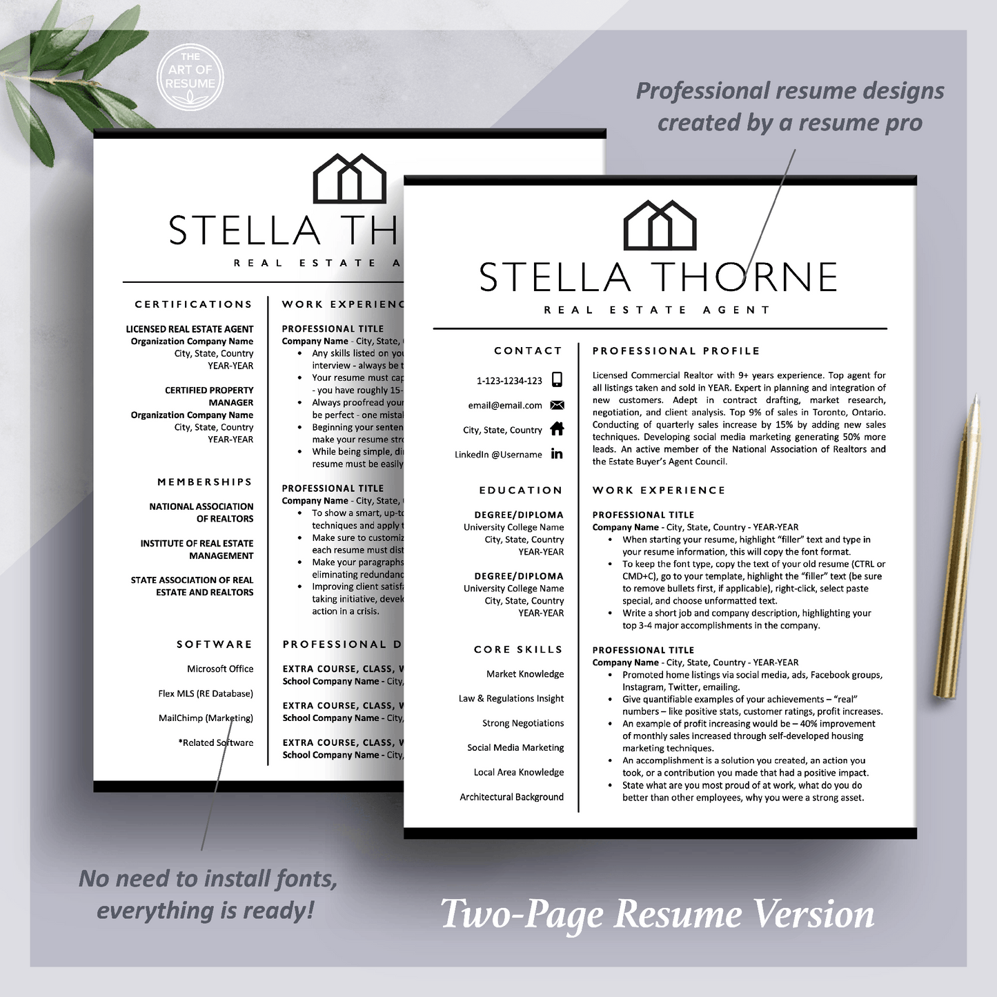 Realtor Resume CV Template | Real Estate Agent Resume | Cover Letter - The Art of Resume