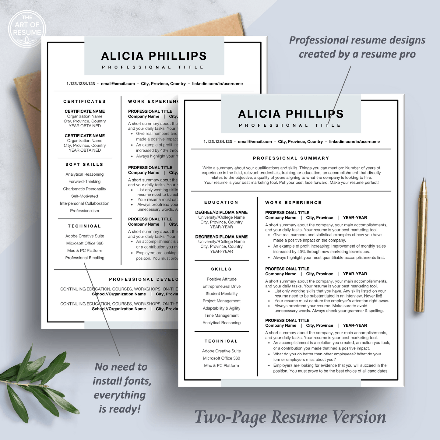 Simple Resume Template | Professional Resume | Modern CV - The Art of Resume