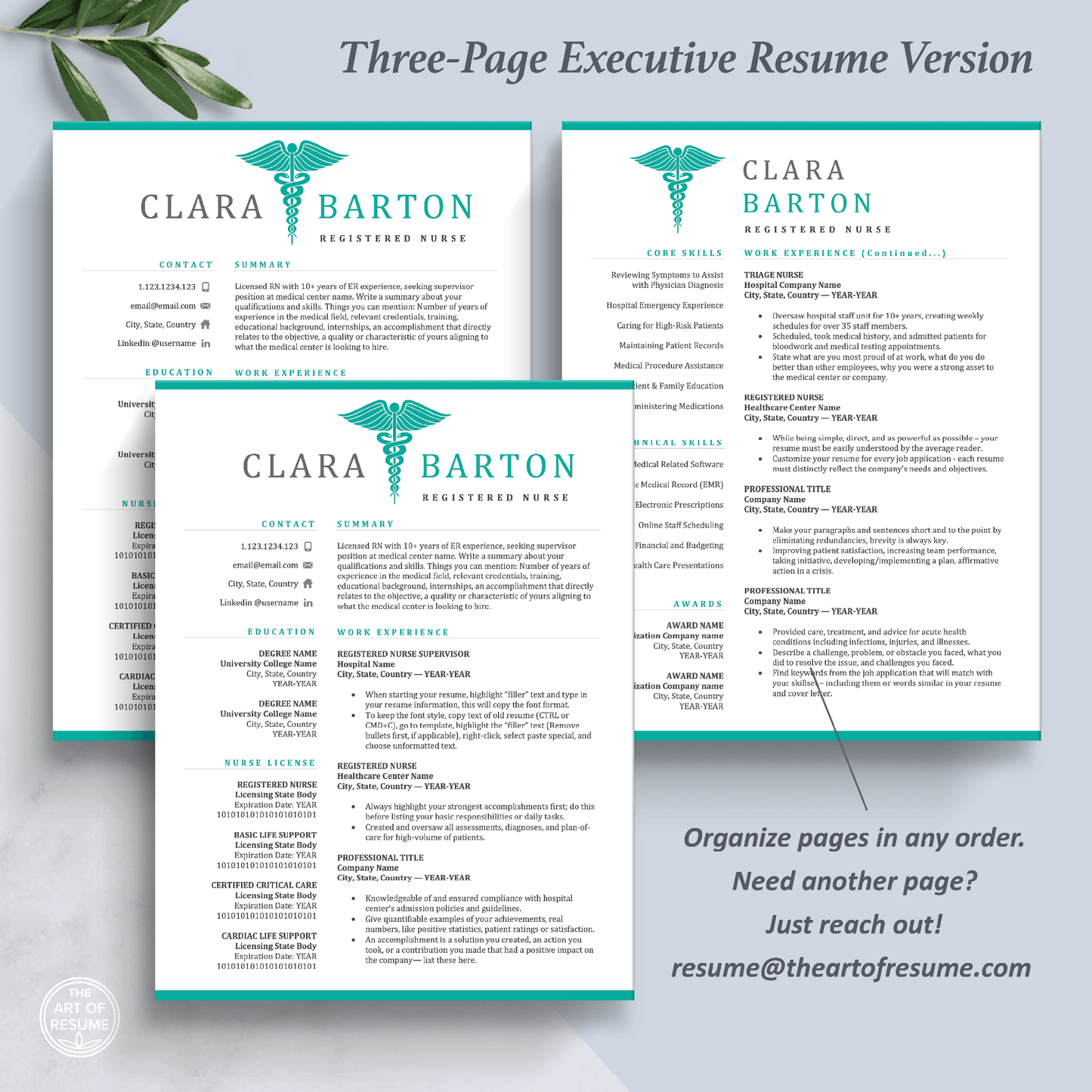 The Art of Resume Templates | Three-Page Professional Nurse Doctor Medical Executive CEO C-Suite Level Resume CV Template Format | Curriculum Vitae