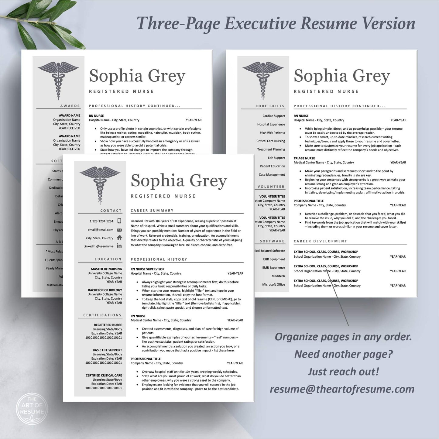 The Art of Resume Templates | Three-Page Medical, Nurse, Doctor Executive C-Suite Level Resume CV Template Format | Curriculum Vitae