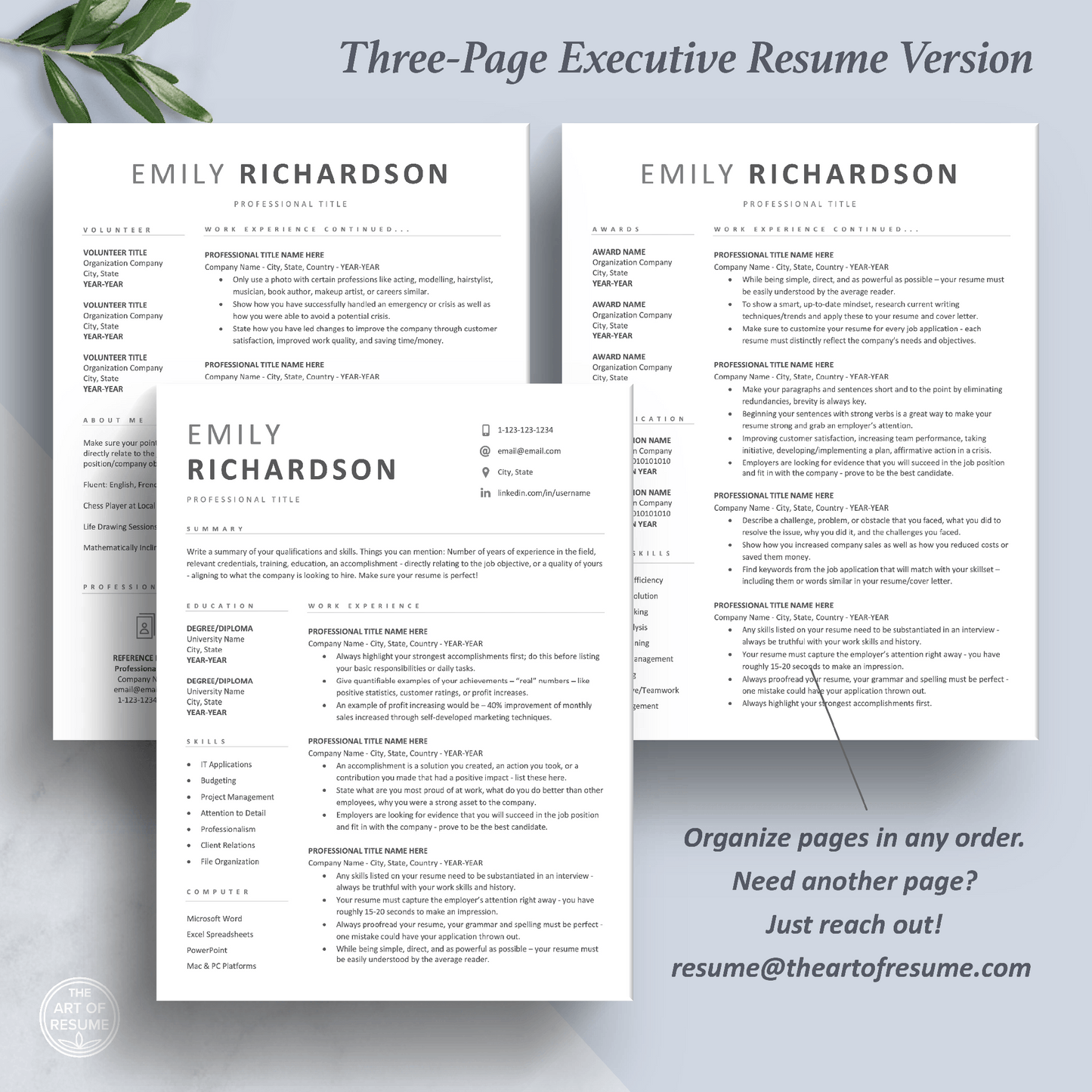 Simple Resume Template | Modern Curriculum Vitae | Executive CV Template - The Art of Resume