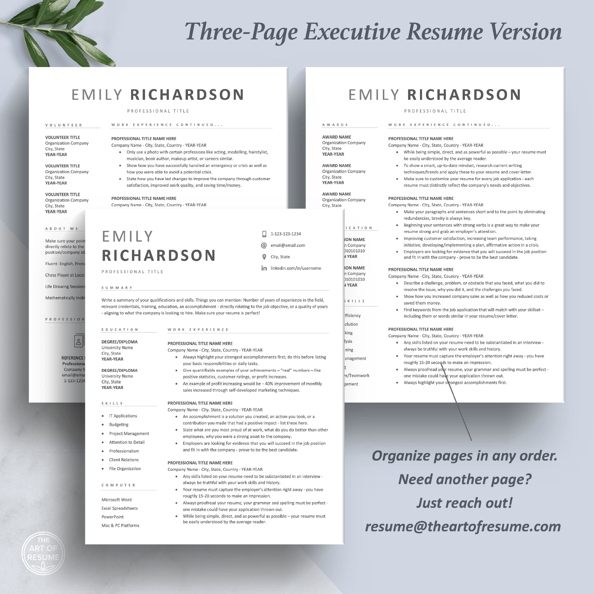 Simple Resume Template | Modern Curriculum Vitae | Executive CV Template - The Art of Resume