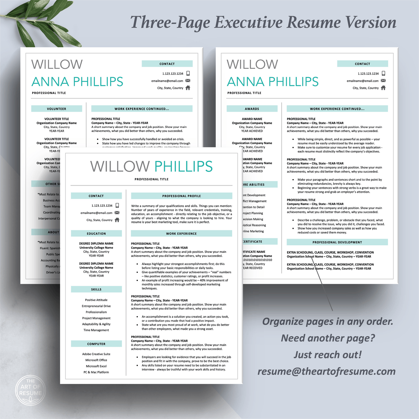 Professional Resume Template Bundles, Executive Resume Design - The Art of Resume