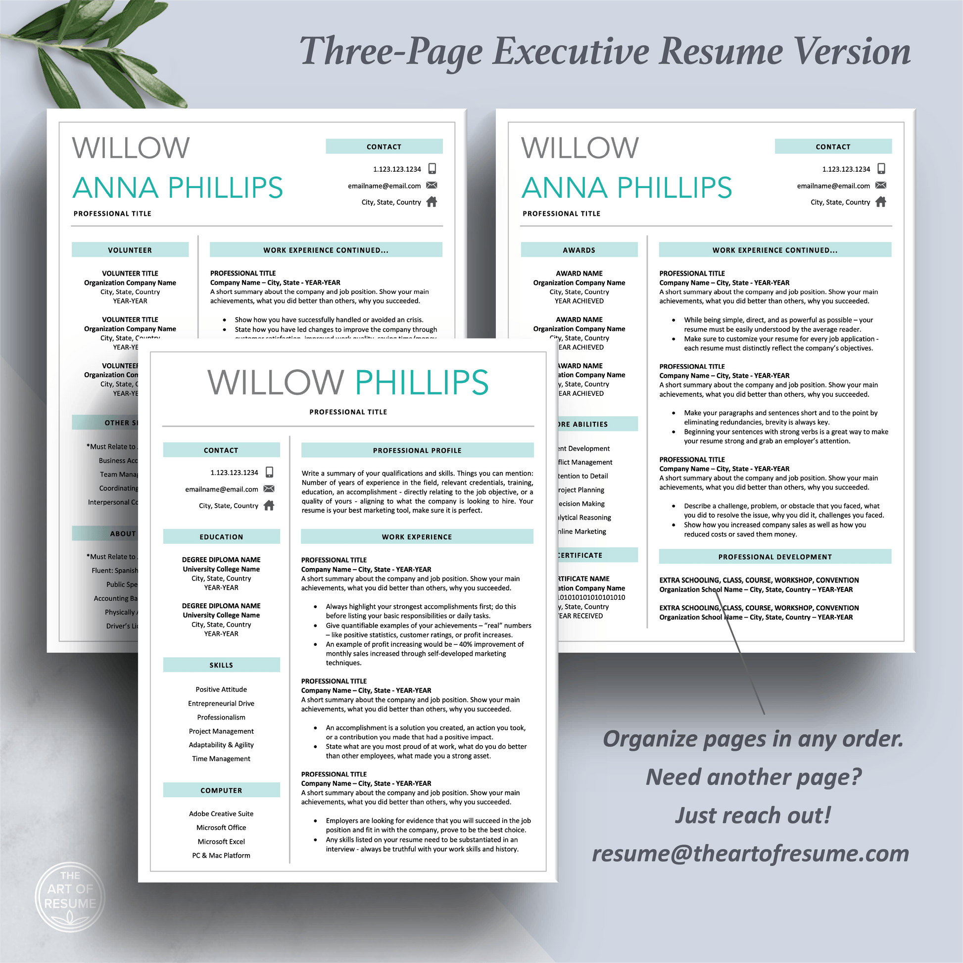 Professional Resume Template Bundles, Executive Resume Design - The Art of Resume