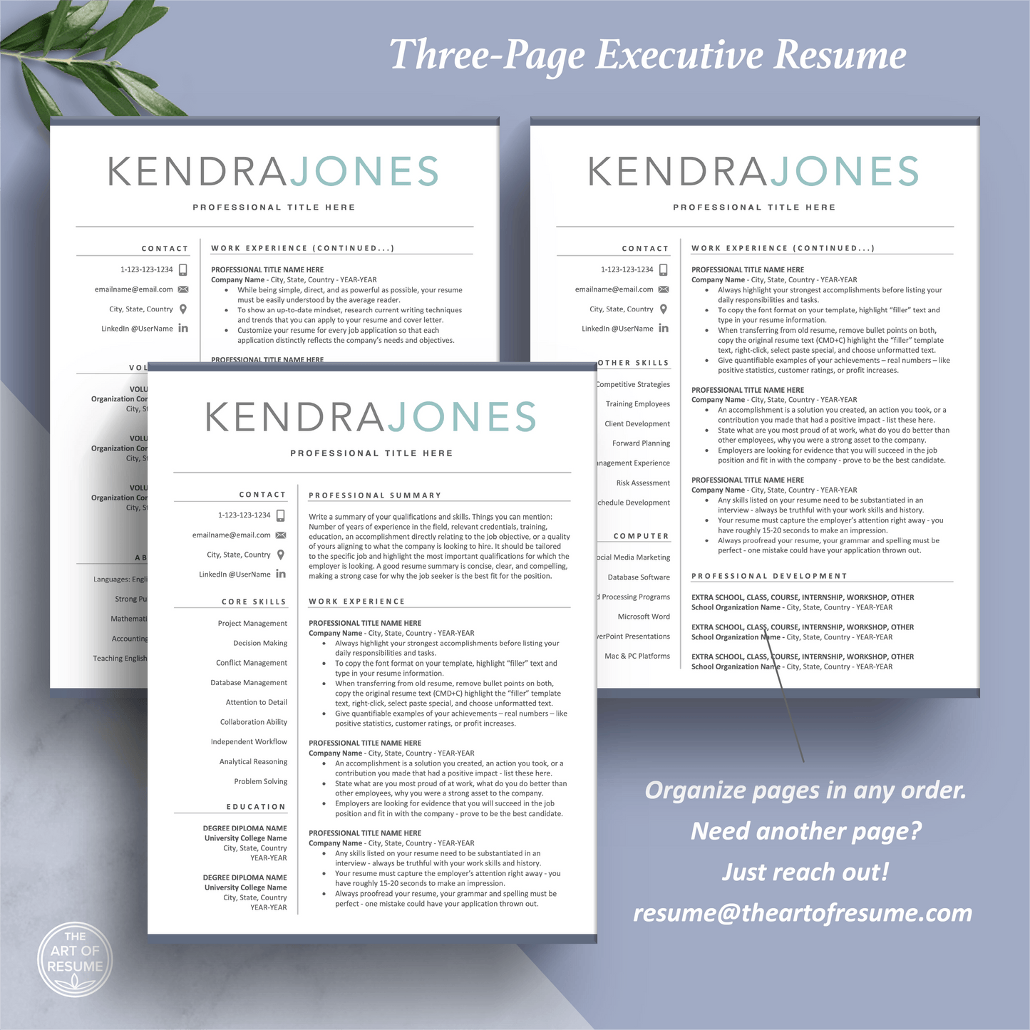 The Art of Resume Templates | Three-Page Professional Simple Executive C-Suite Level Resume CV Template Format | Curriculum Vitae