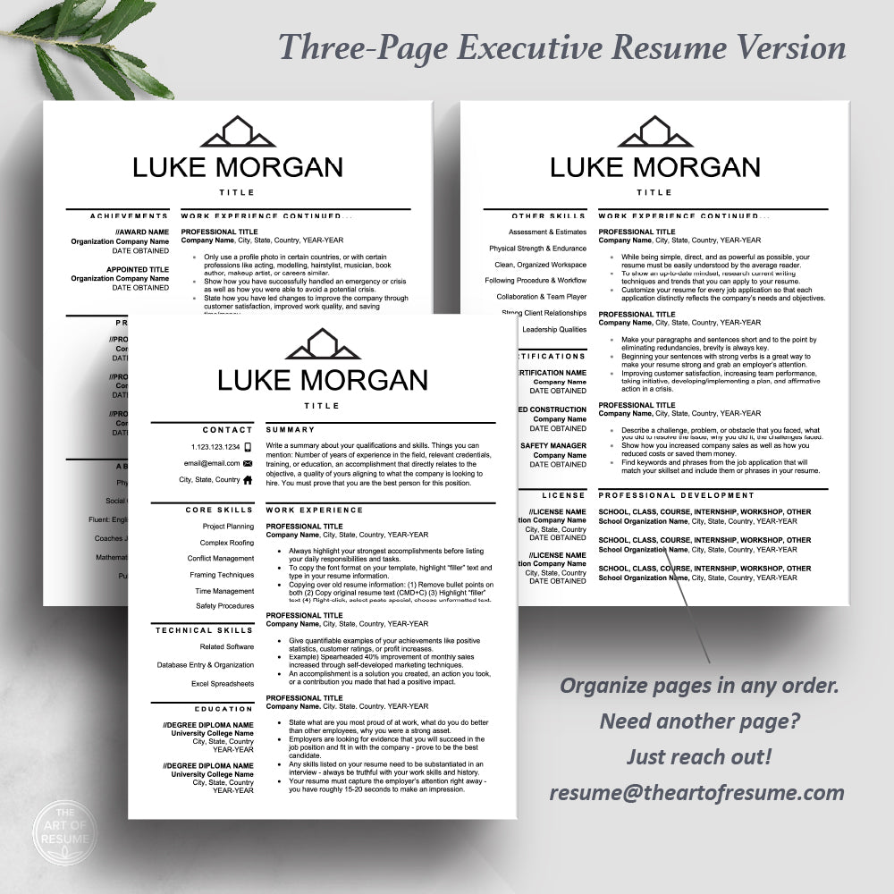The Art of Resume | Construction, Architect, Real Estate Agent, Realtor, Interior Designer Resume CV Template Design | 3 Page Resume Template Format