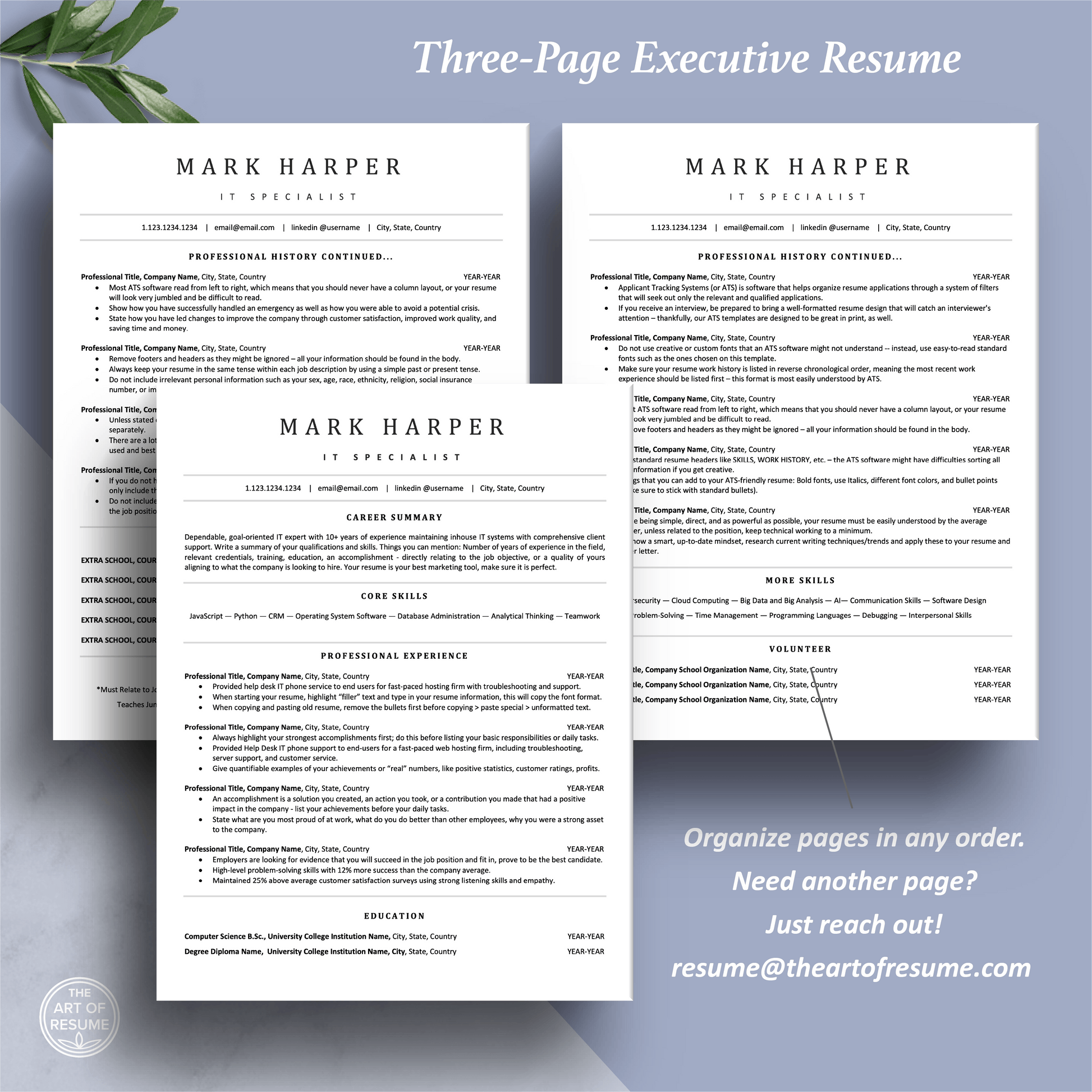 ATS Resume Template Builder | IT Resume with Cover Letter (Executive) - The Art of Resume