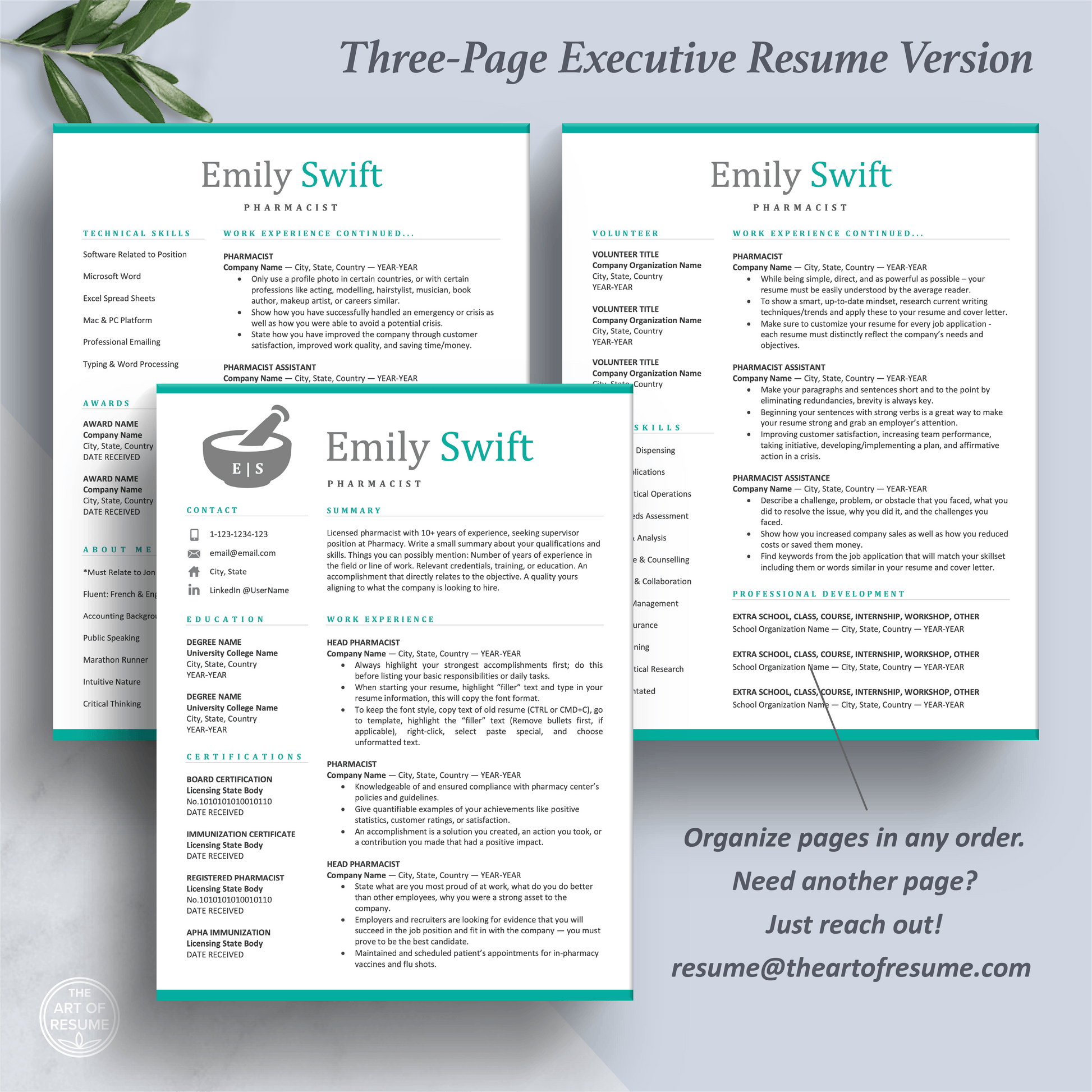 Pharmacist Resume | Pharmacy Template |  Medical Physician CV Cover Letter - The Art of Resume