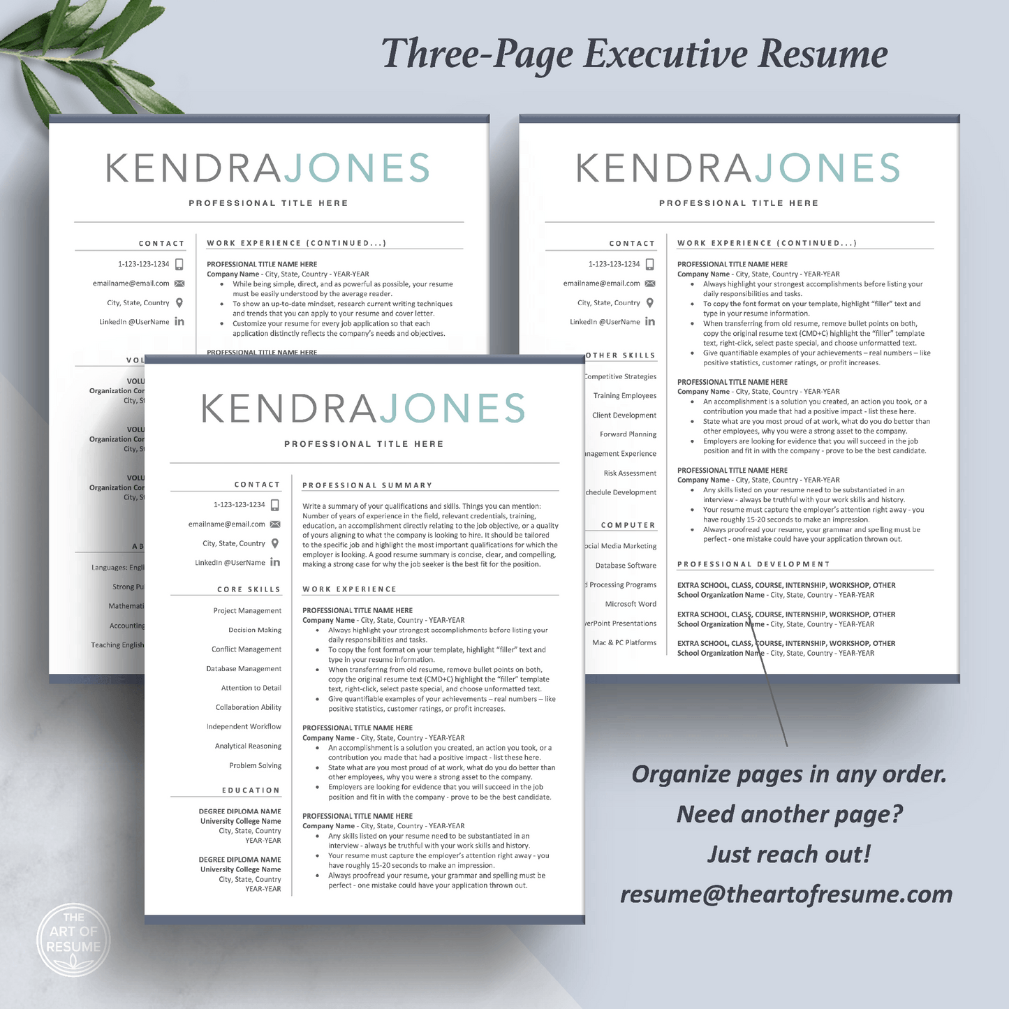 Modern Resume Template | Professional CV | Free Cover Letter - The Art of Resume