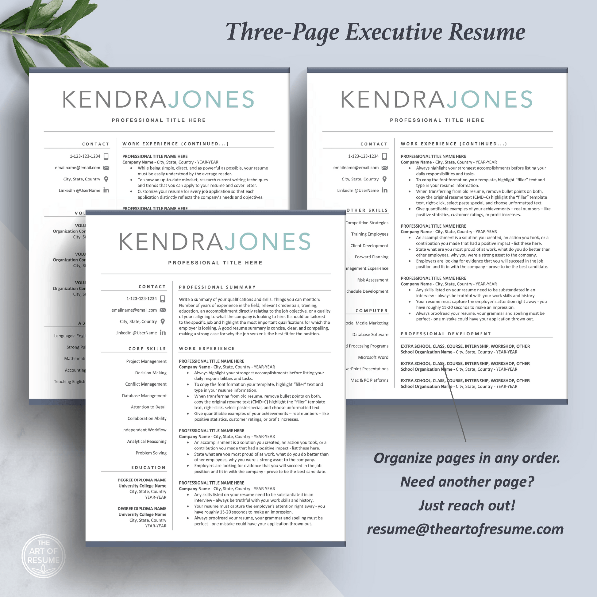 Modern Resume Template | Professional CV | Free Cover Letter - The Art of Resume