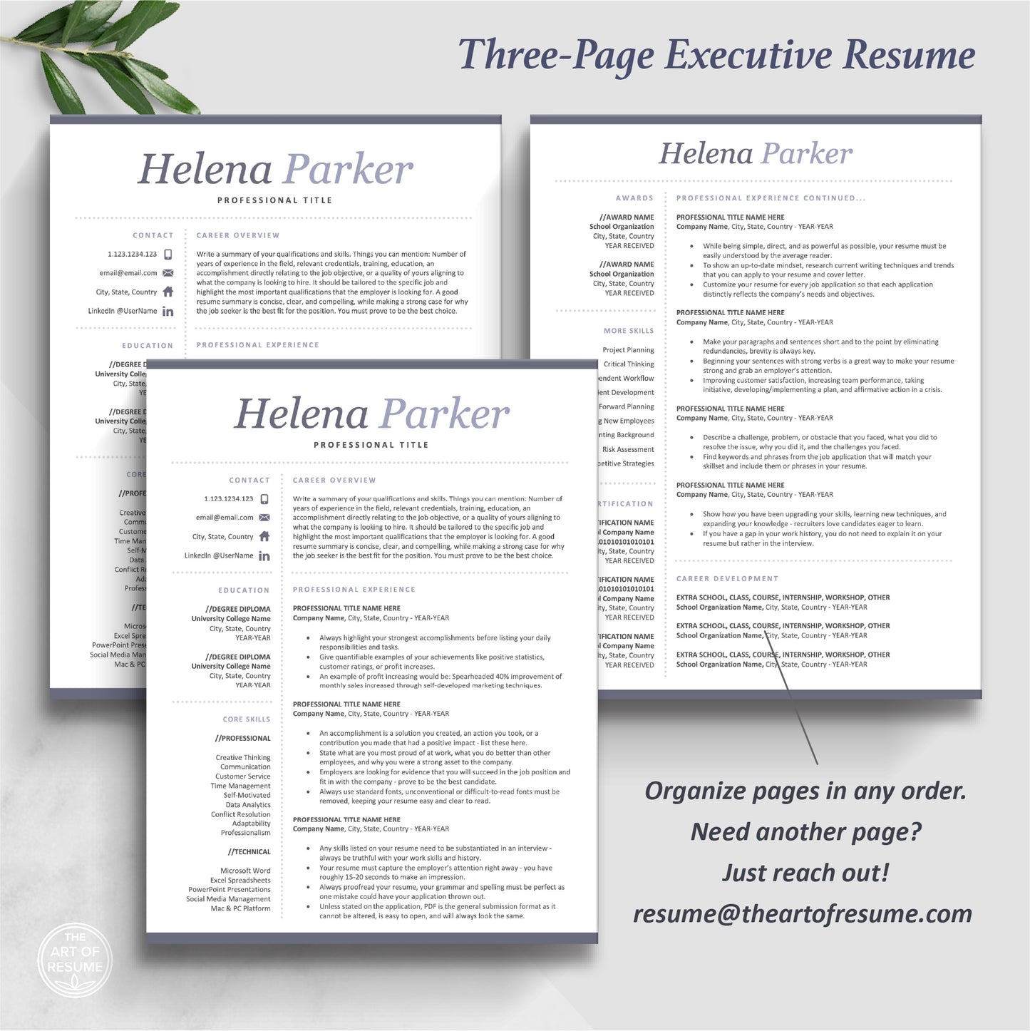 The Art of Resume Templates | Three-Page Executive C-Suite level Resume CV Template Format | Curriculum Vitae