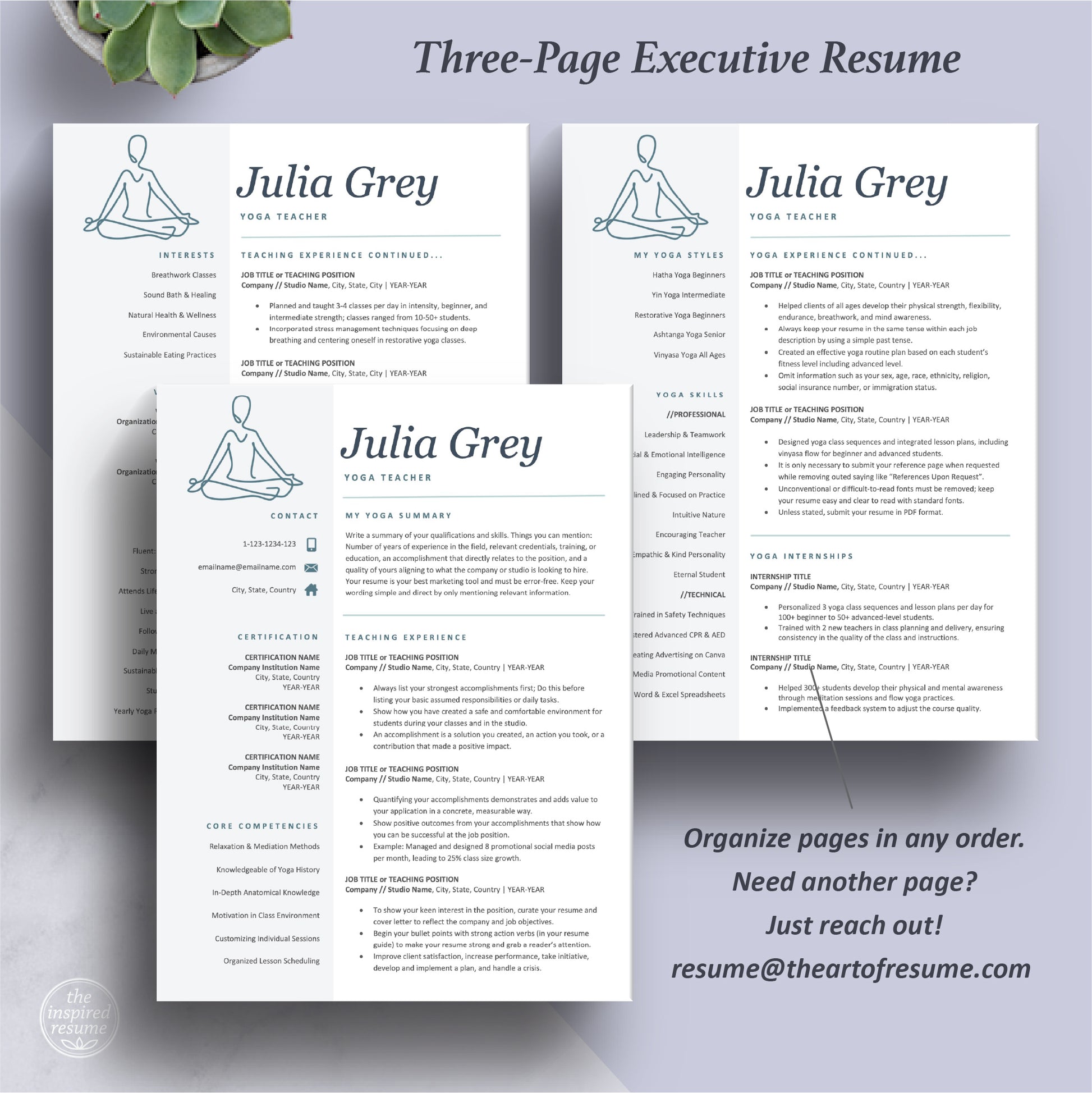 The Art of Resume Templates | Three-Page Yoga Teacher, Yoga Instructor Resume CV Template Format | Curriculum Vitae