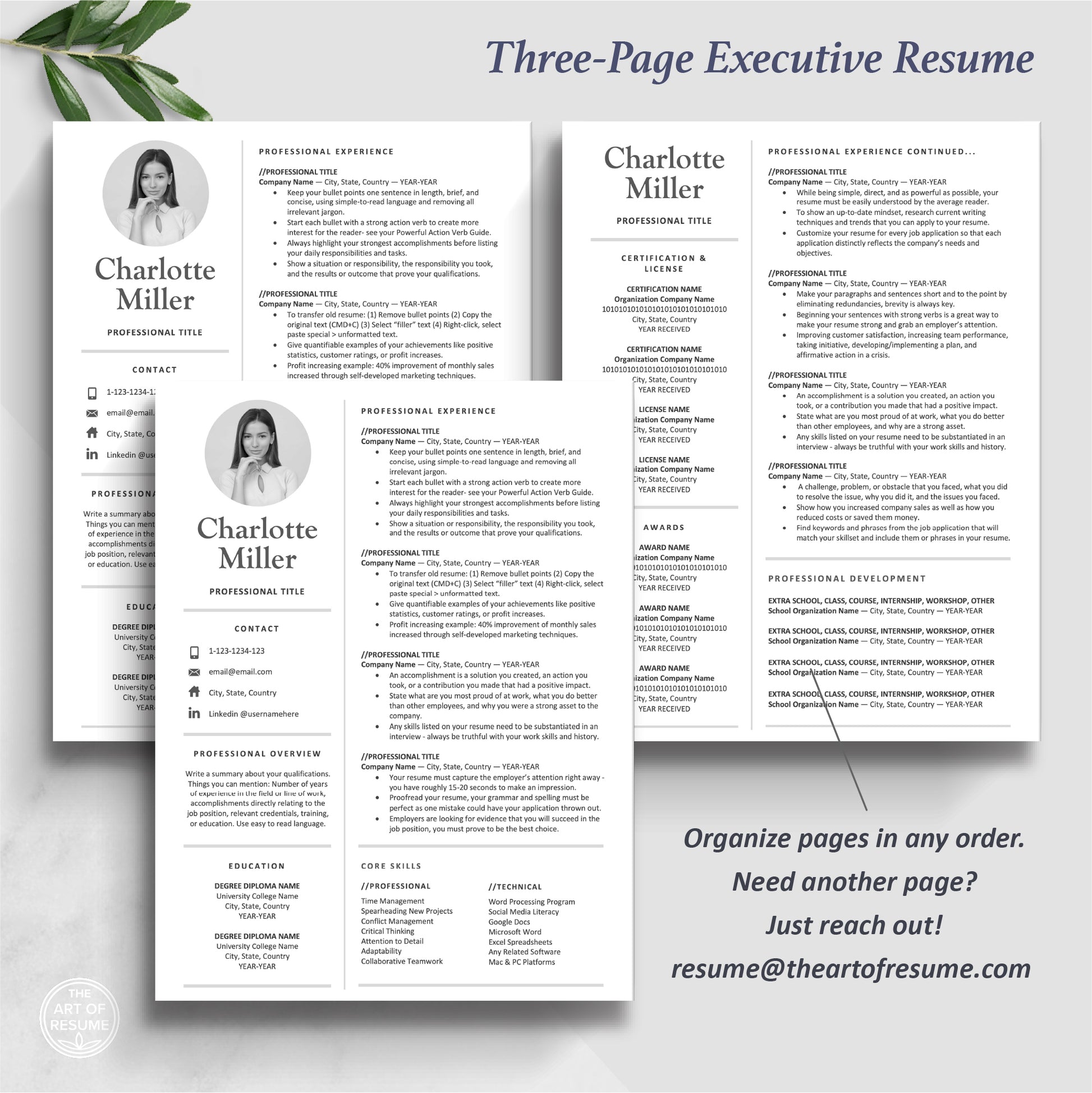 The Art of Resume Template Design | Professional Resume Template with Picture Photo | Three Page Resume Format Design